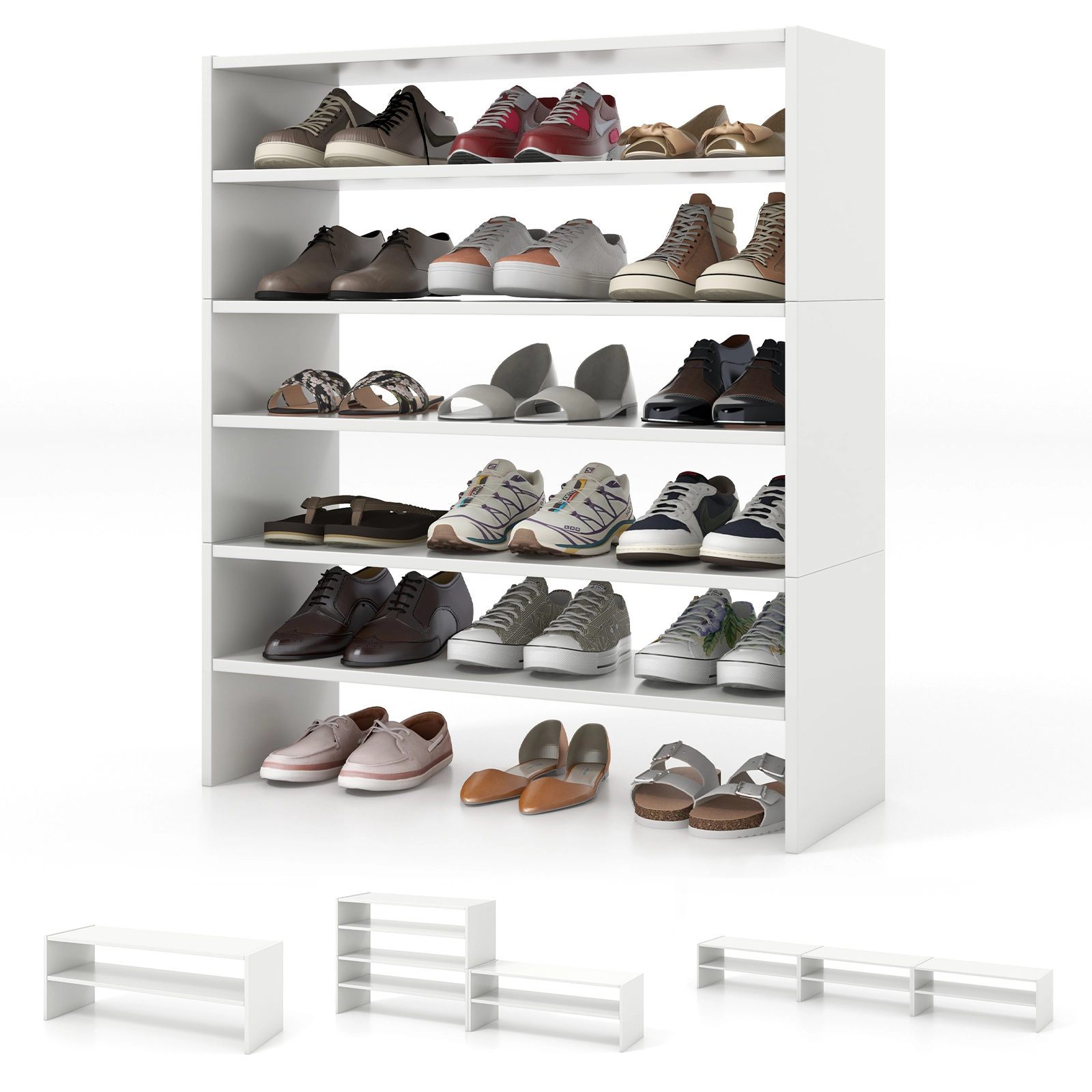 Glintex 3-Piece Modular Shoe Rack Set with Waterproof Chipboard Shelves, White