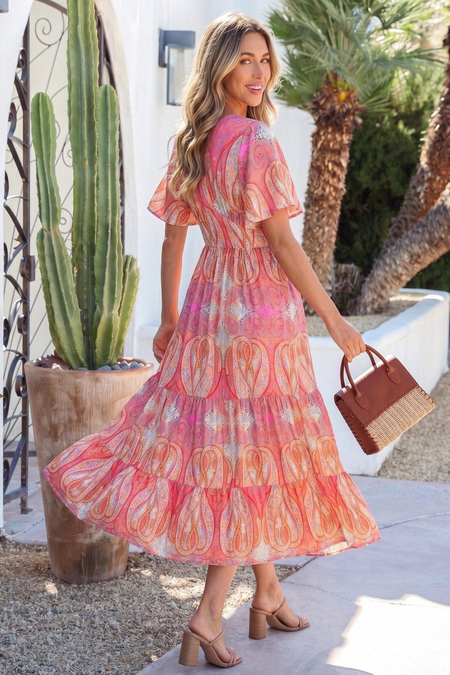 Threaded Pear Womens Luz Sleeve Boho Maxi Dress