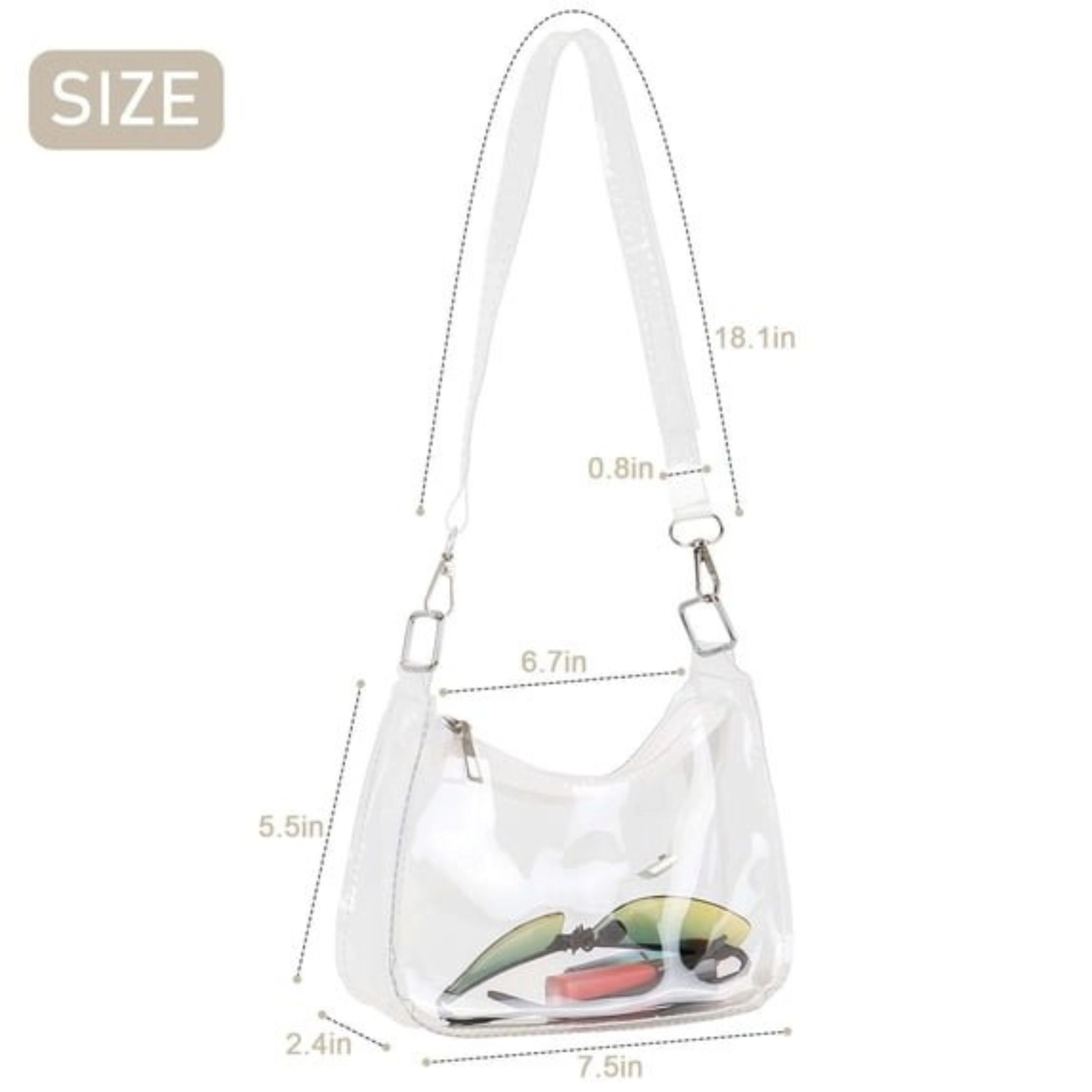 Home Collection Women’s Clear PVC Stadium Shoulder Bag with Zip Closure