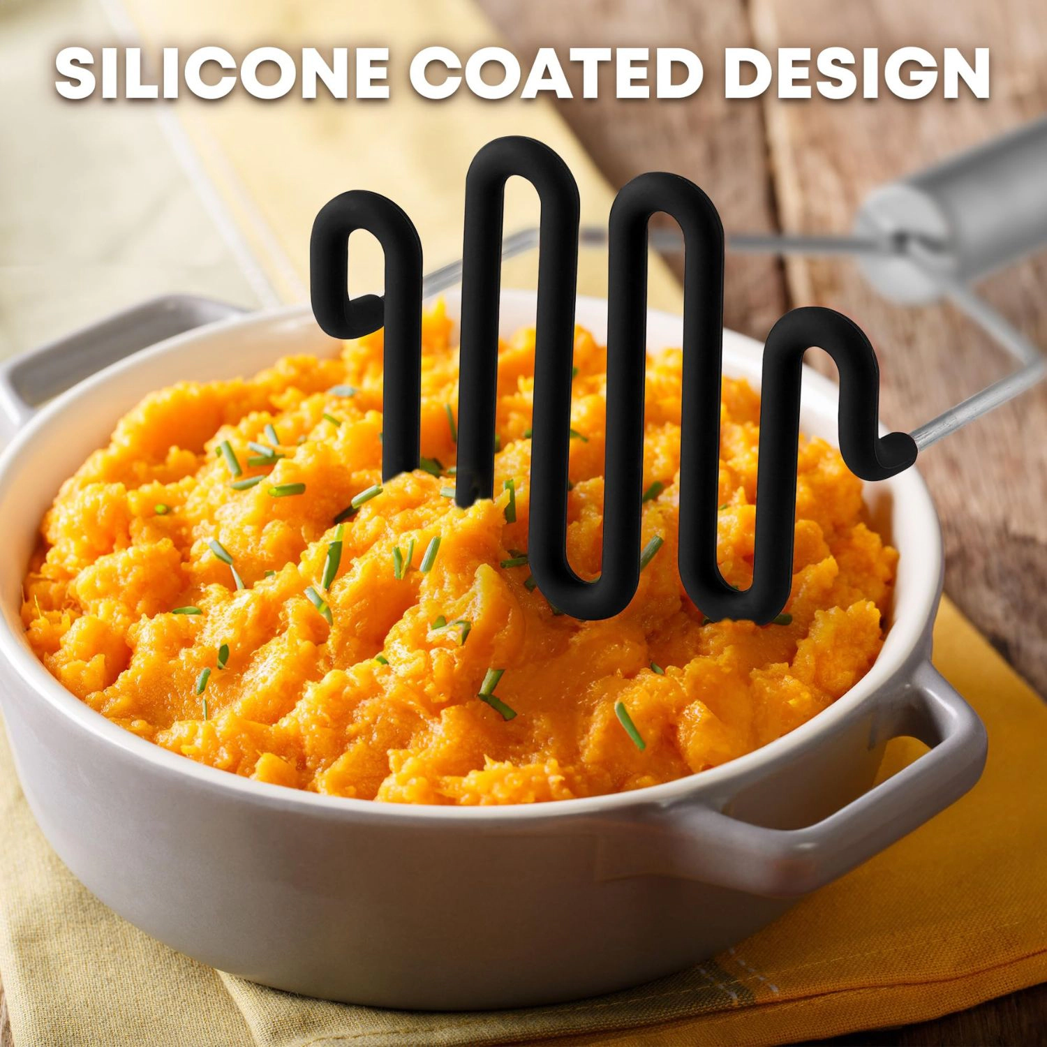 Zulay Kitchen Potato Masher with Premium Silicone Coated Stainless Steel Design