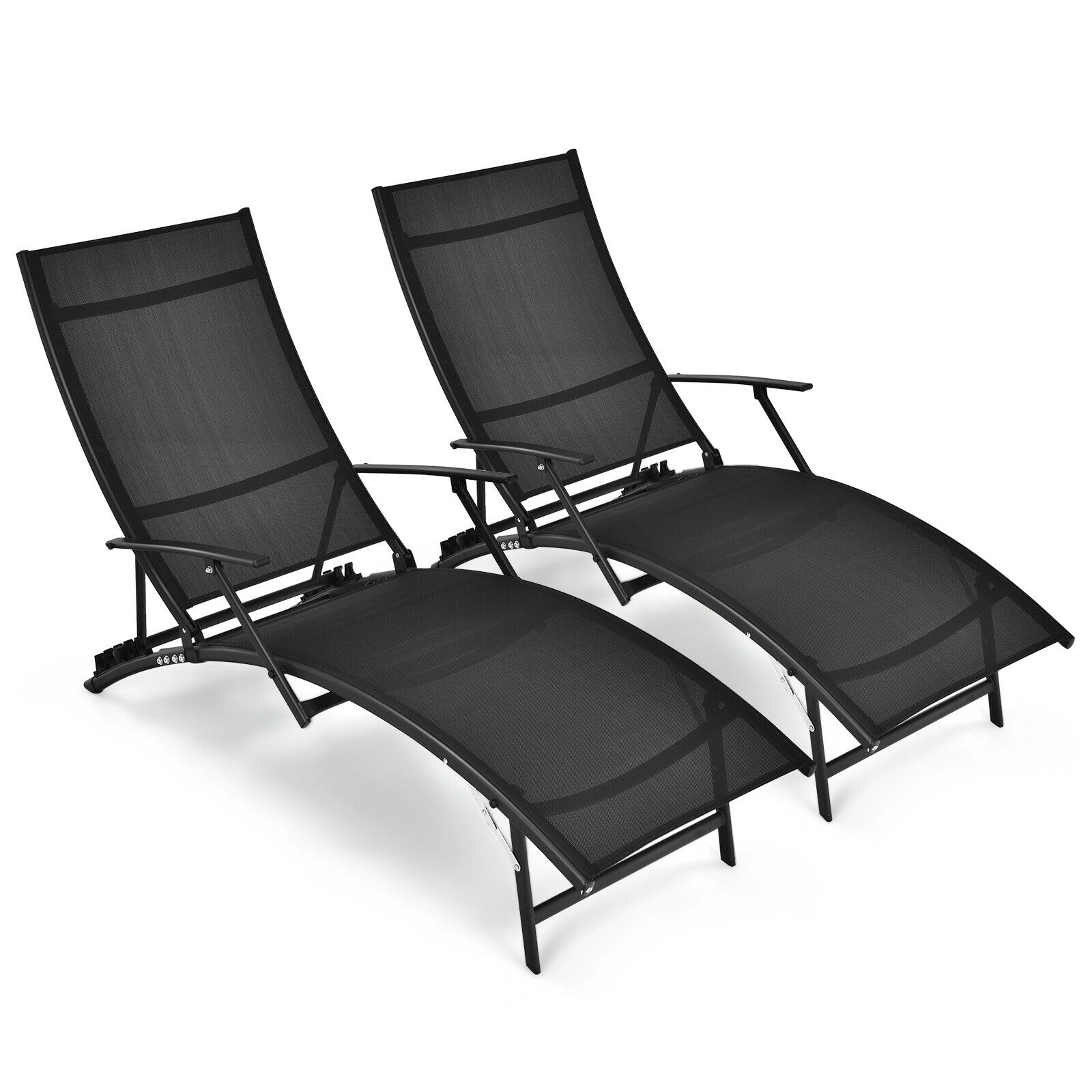 Hivvago 2 Pieces Patio Folding Stackable Lounge Chair Chaise with Armrest