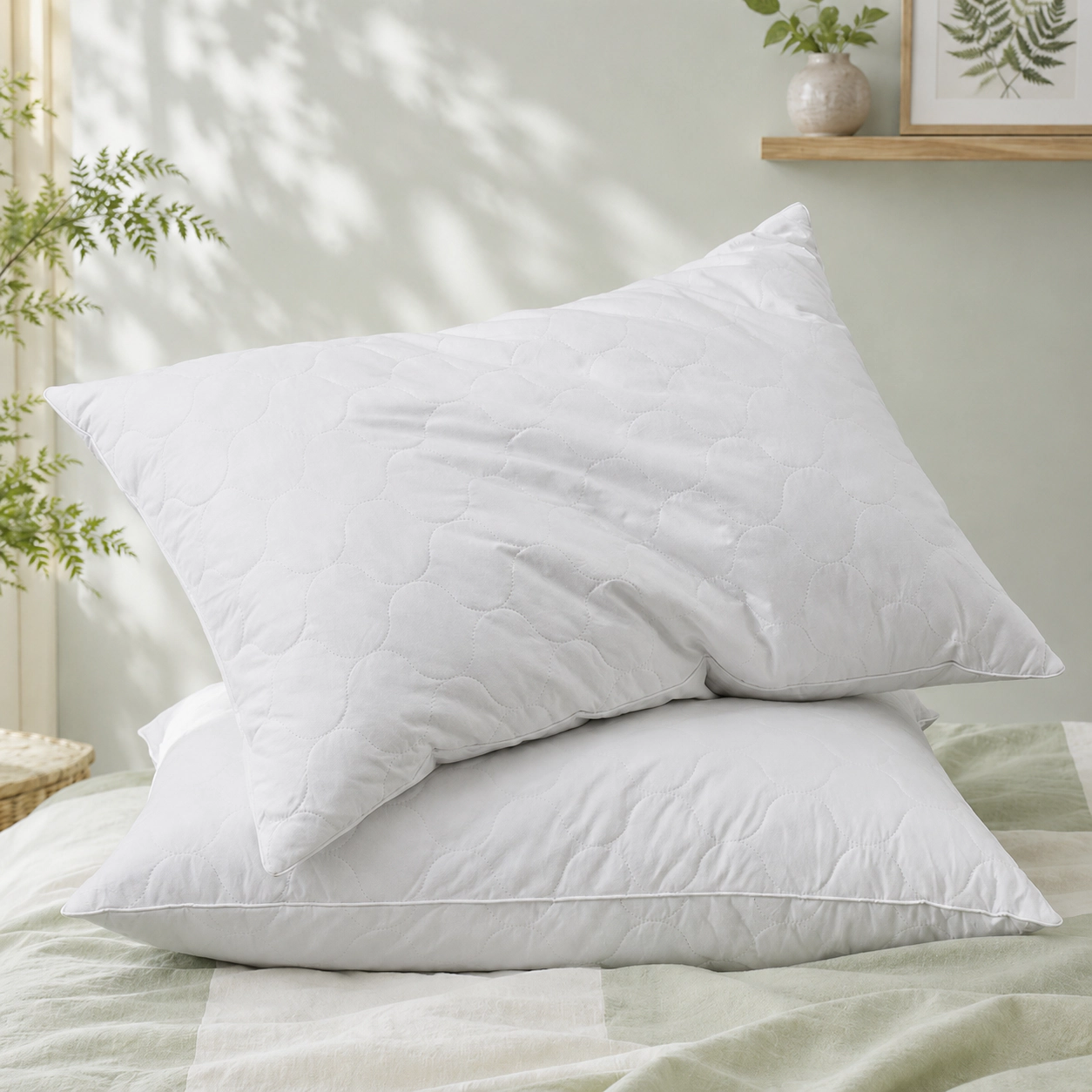 PEACENEST Gourd Quilted Goose Feather Pillow Set Soft Supportive Bed Pillows