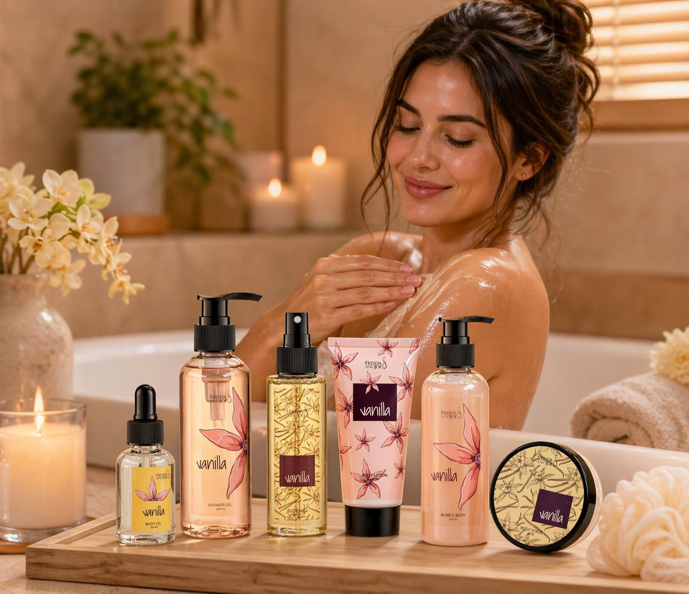 Vanilla Spa Gift Basket for Women – Bath & Body Set with Shower Gel, Bubble Bath, Body Lotion & Body Oil