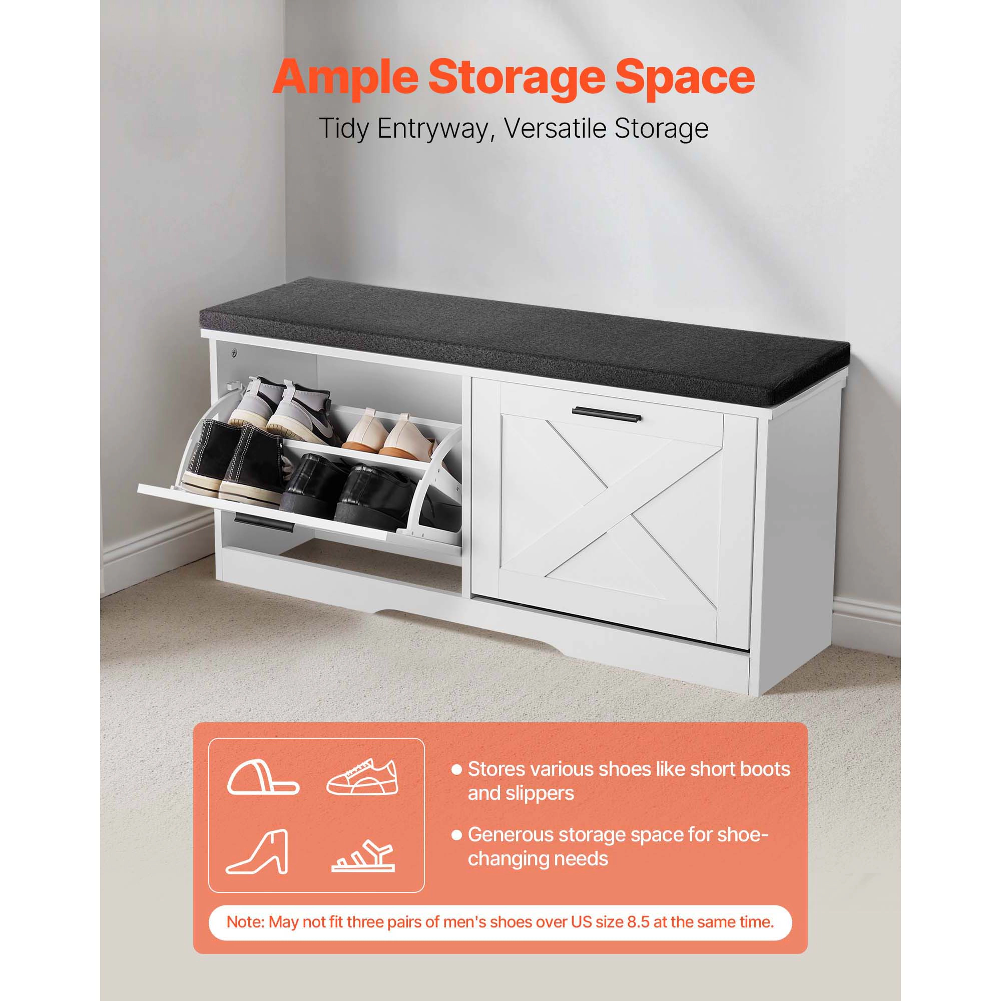 HONGGE Shoe Storage Bench for Hallway Entryway Bedroom