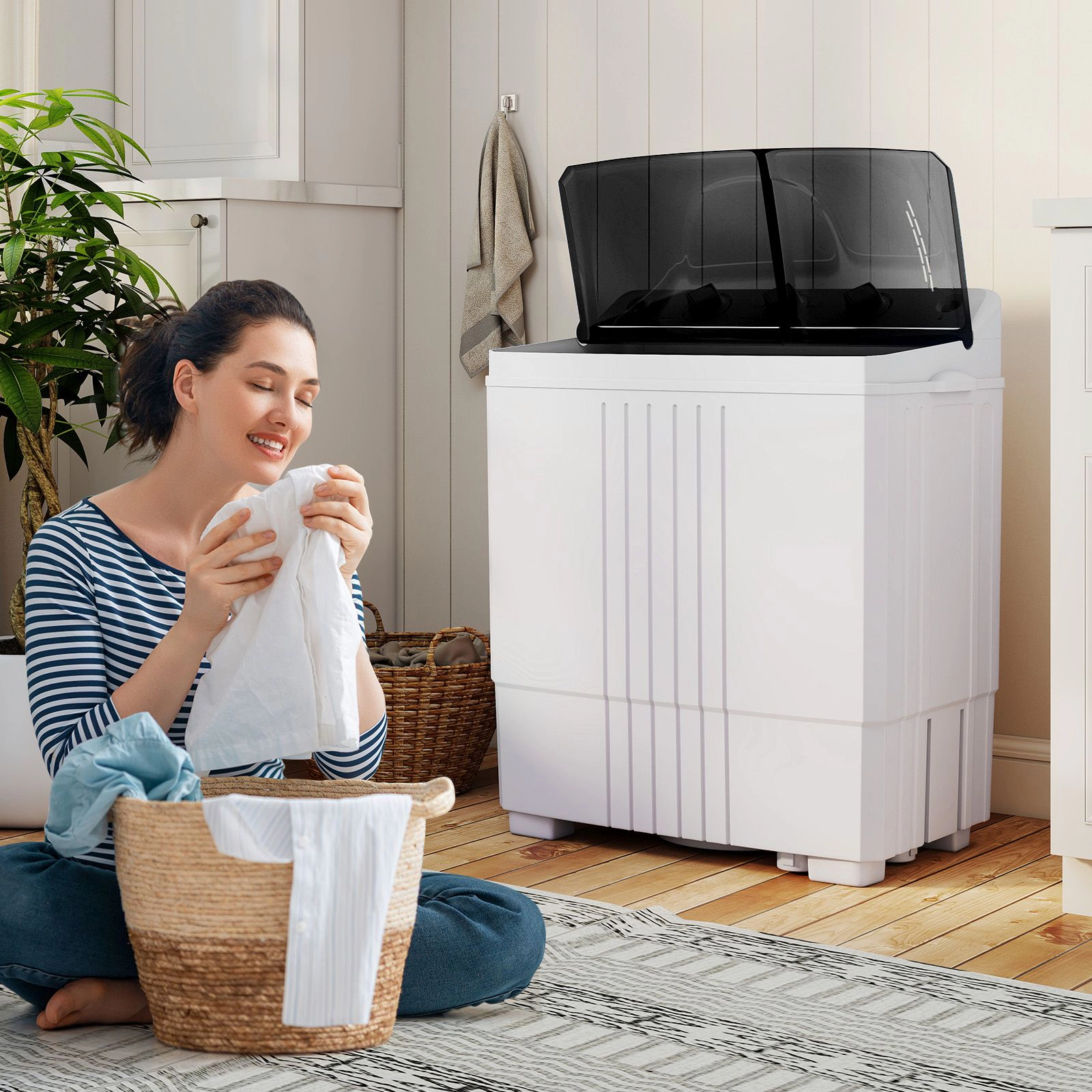 SlickBlue Portable Twin Tub Washing Machine with Dual Timers and Hoses