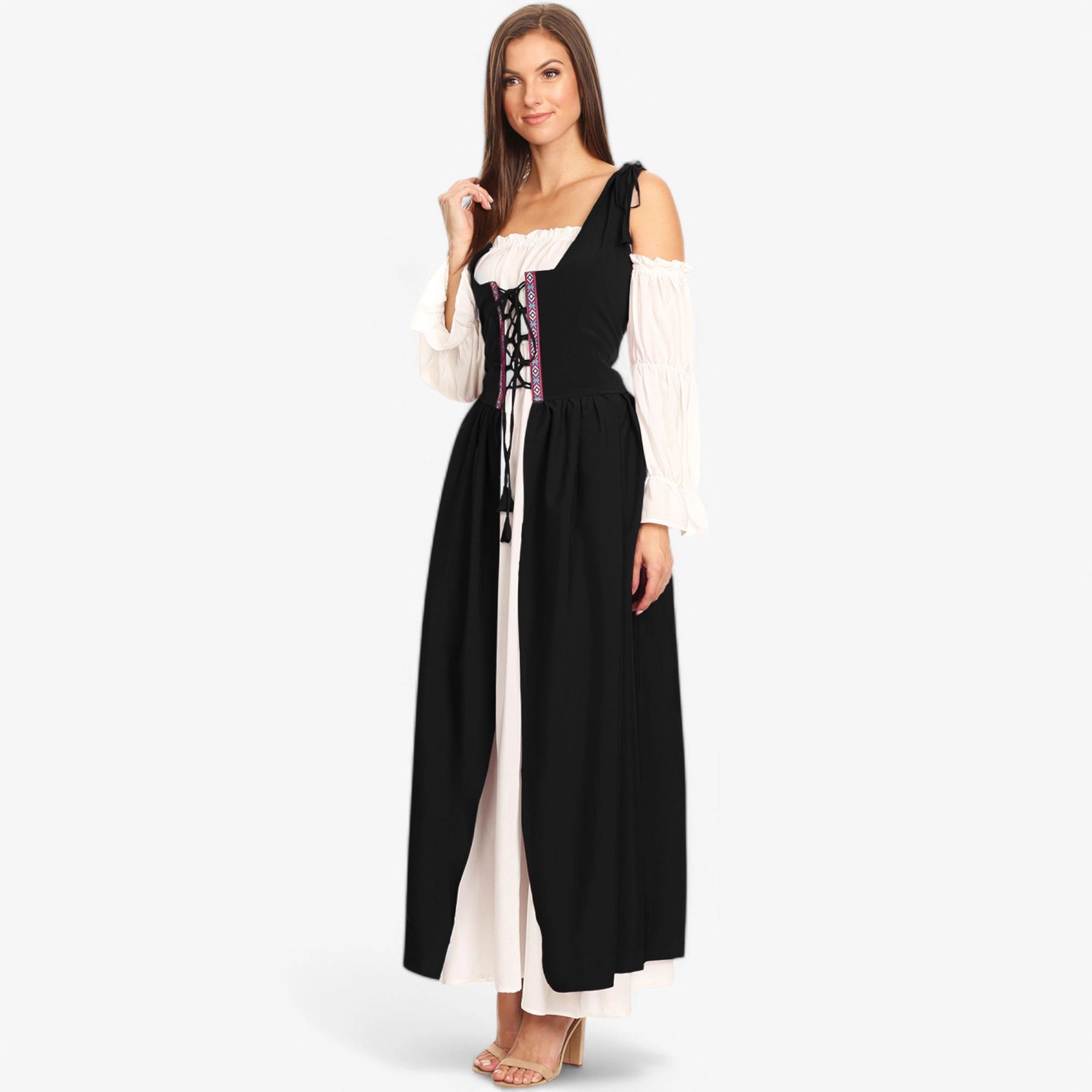 Anna-Kaci Women's Renaissance Lace-Up Shoulder Tie Straps Overdress