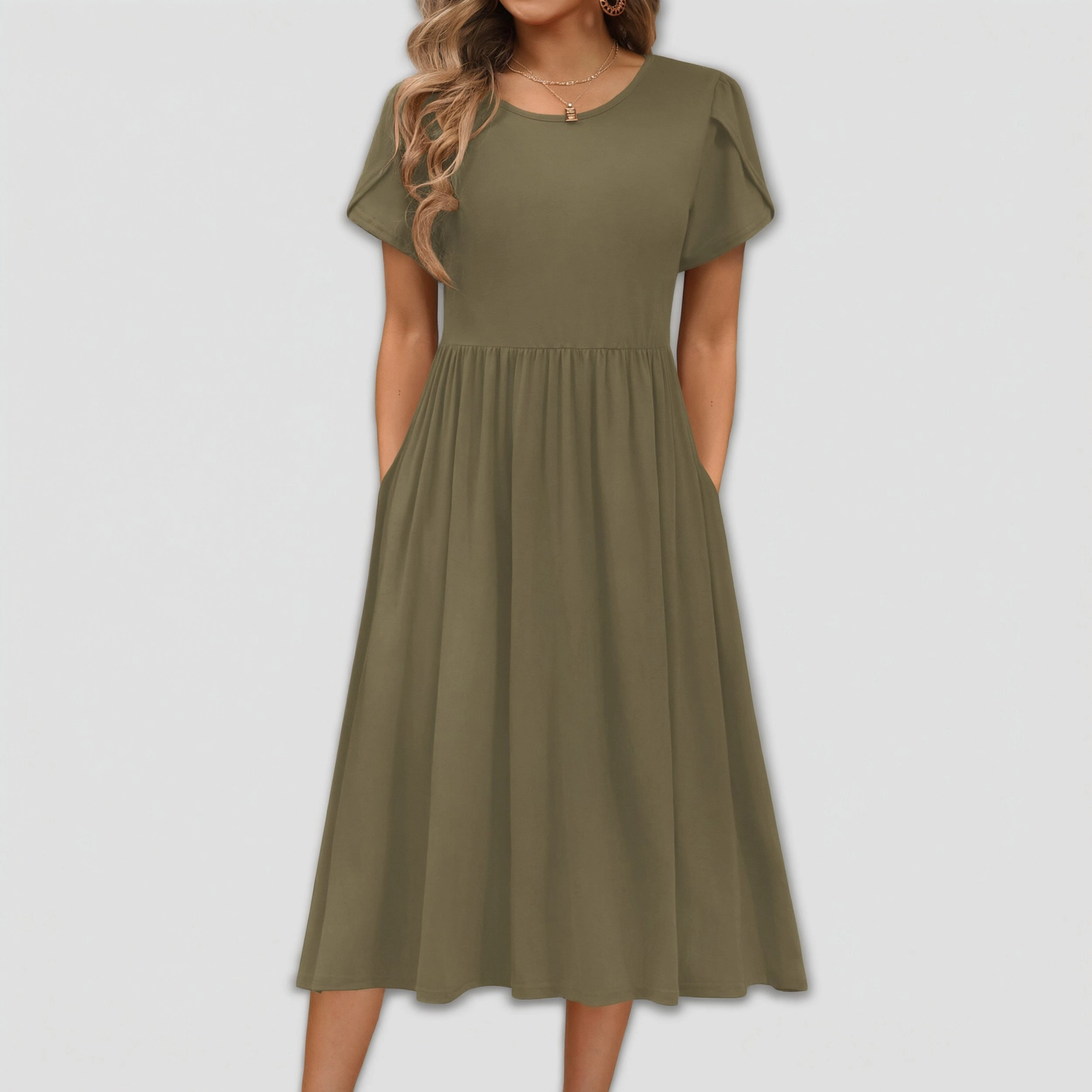 Zeagoo Women's Round Neck Short Sleeve Midi Dress