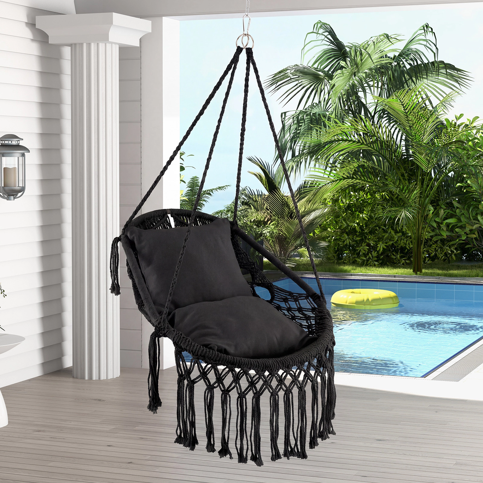 LJG Hanging Hammock Chair with Soft Seat Cushions and Sturdy Rope Chain