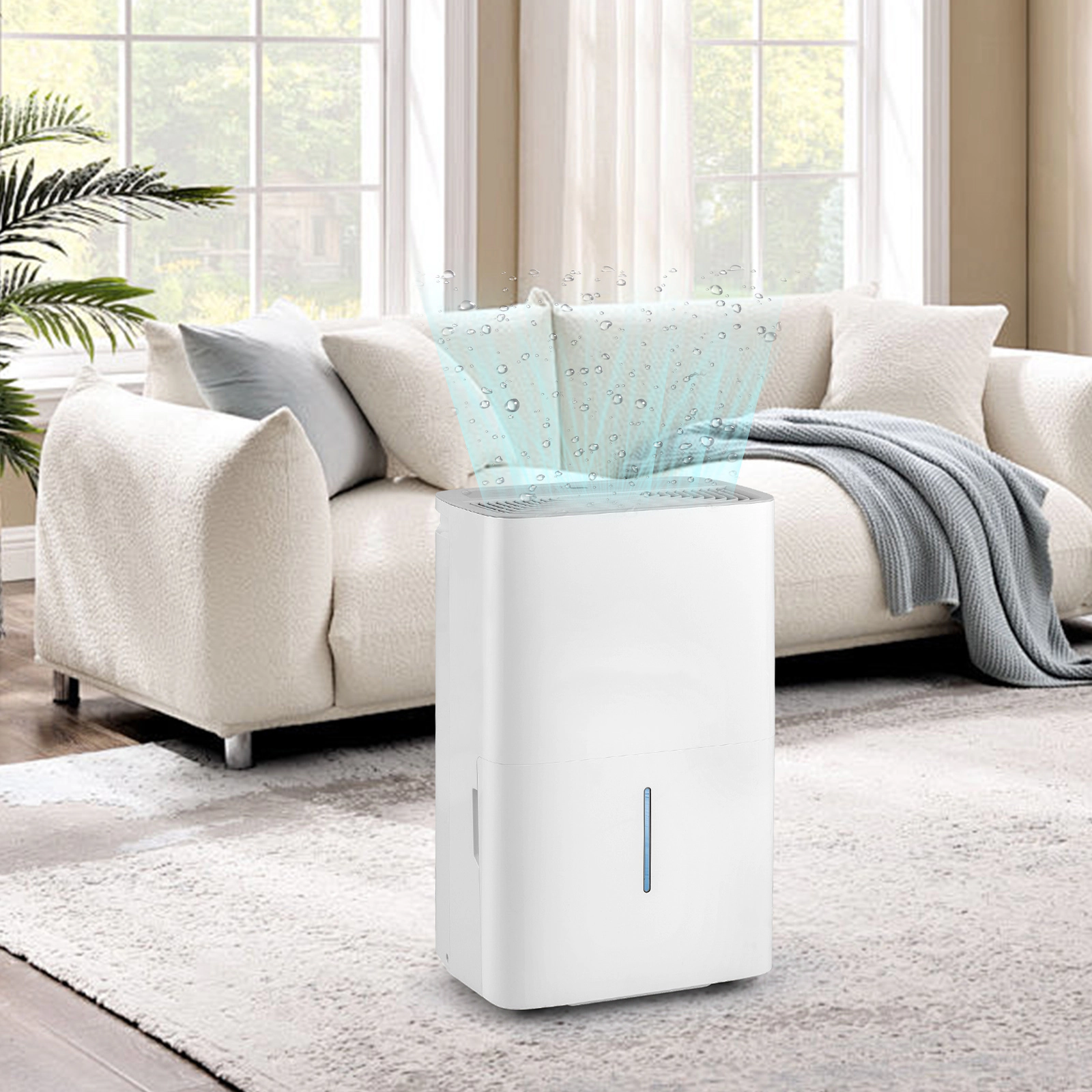 White 65 Pint Dehumidifier with Continuous Drain for Basement