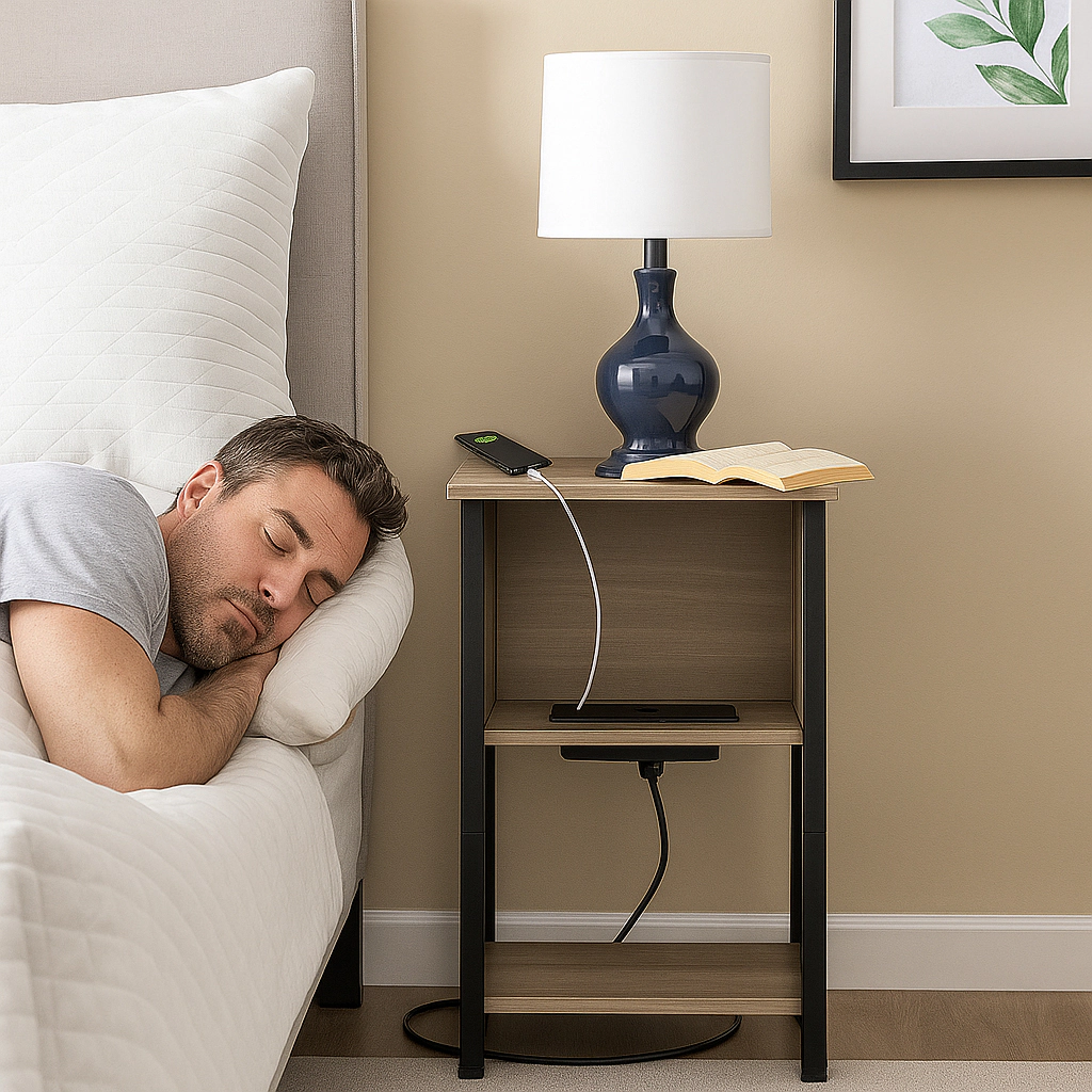 Hivvago 3-Tier Side Table with Charging Station, USB Ports, and Power Outlets