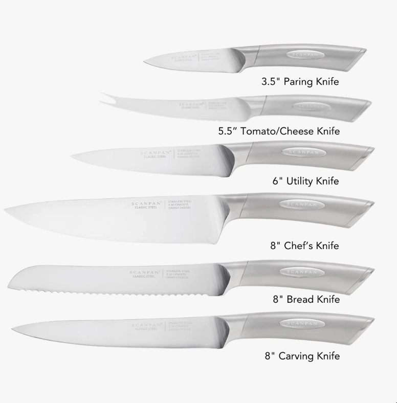 SCANPAN CLASSIC 7-Piece Stainless Steel Handle Knife Block Set