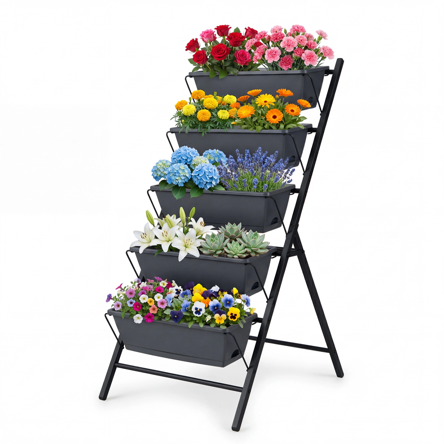LJG 5-Tier Vertical Raised Garden Bed with Drainage System and Removable Trays for Vegetables