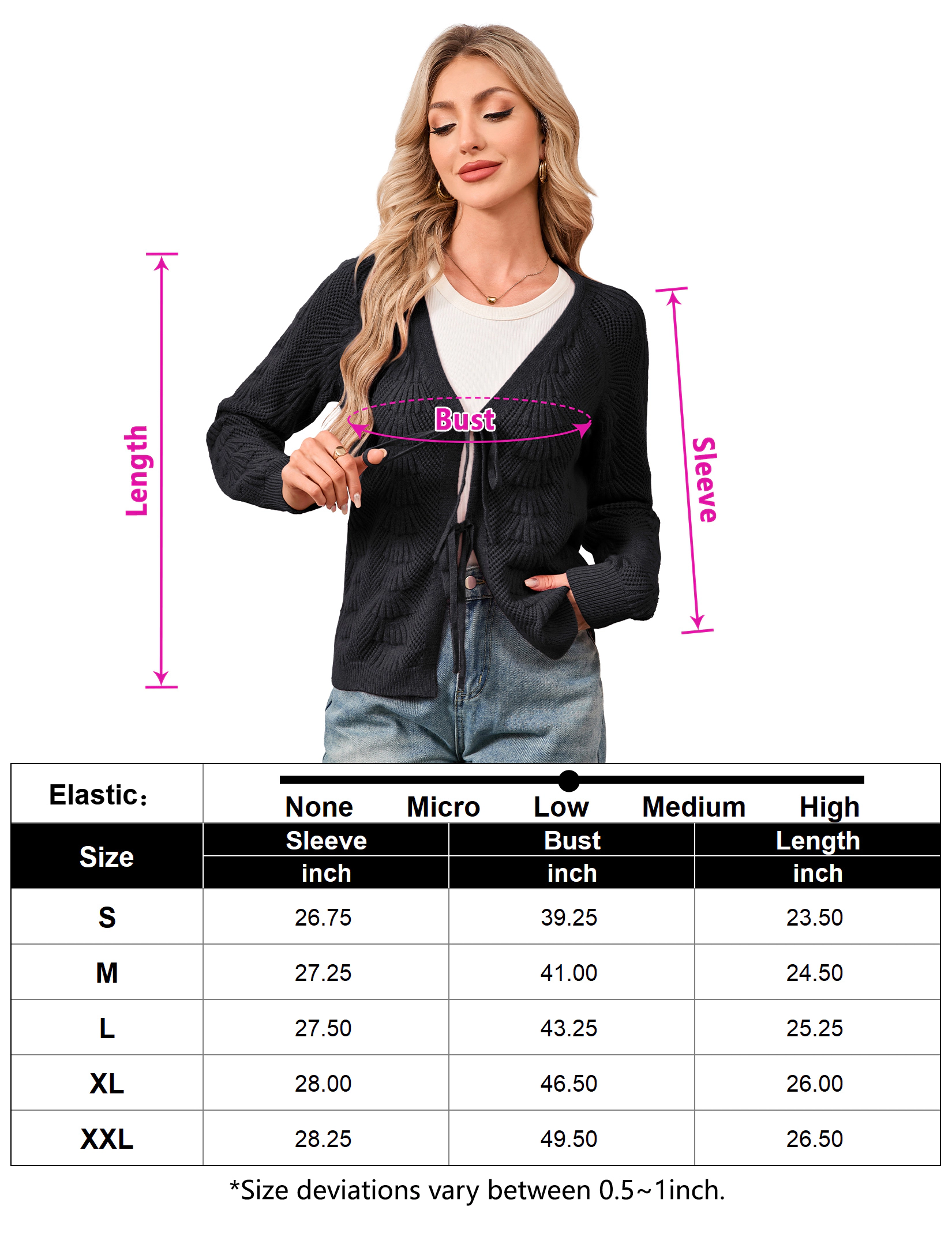 KOJOOIN Women's Lightweight Shrug Tie Front Cardigan Long Sleeve Crop Hollow Knit Sweater