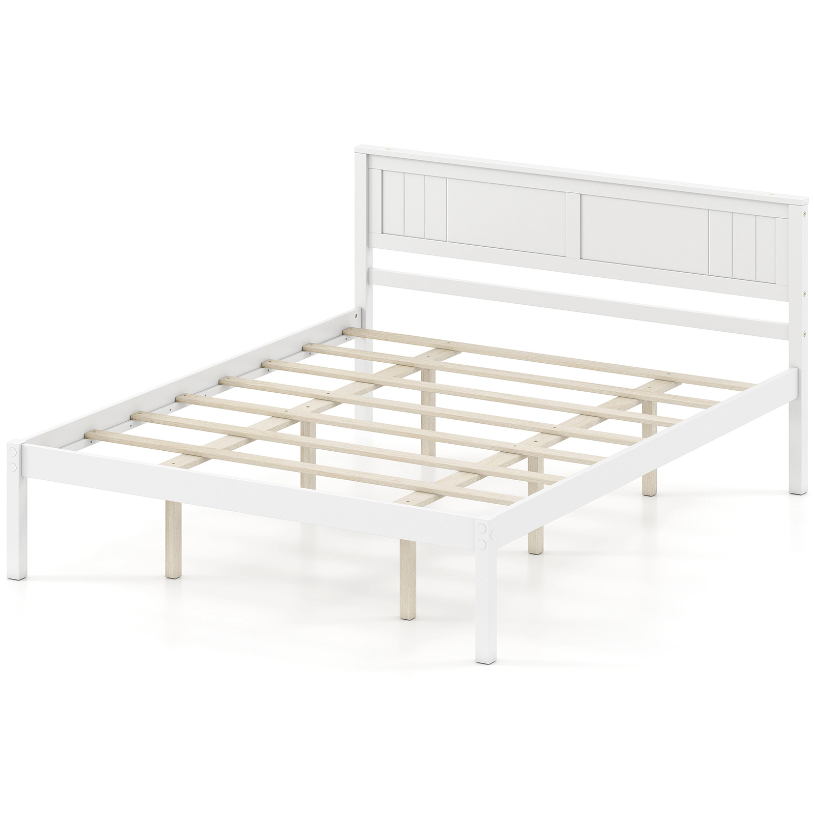 LJG Twin/Full/Queen Size Sturdy Wooden Bed Frame with Headboard and Slat Support-Queen Size