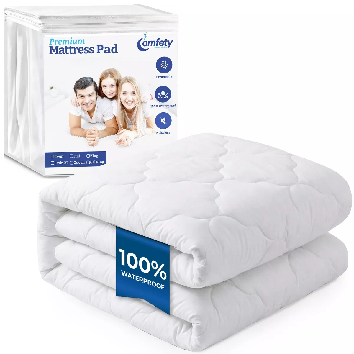 Comfety Waterproof Mattress Pad, Soft Hypoallergenic Bamboo Viscose Fitted Mattress Cover, Breathable Cooling Cover