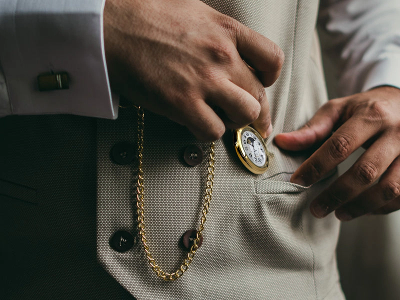 Peugeot Men's 14K Gold Plated Sun Moon Pocket Watch with Gold-Tone Chain