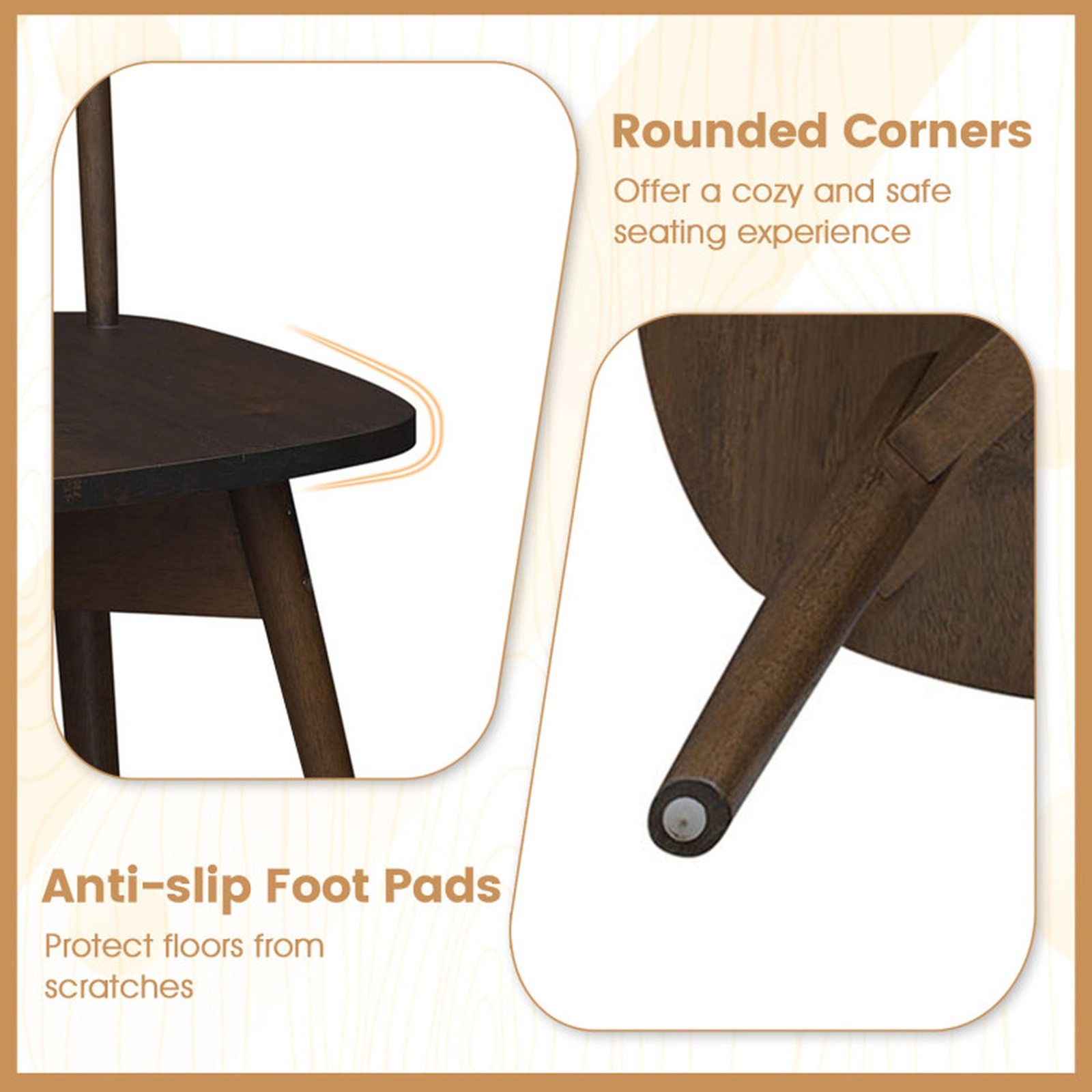 SUGIFT Wide Swivel Seat Rubber Wood Windsor Dining Chairs Set of 2 330-lb Capacity 35-in Tall Natural/Walnut