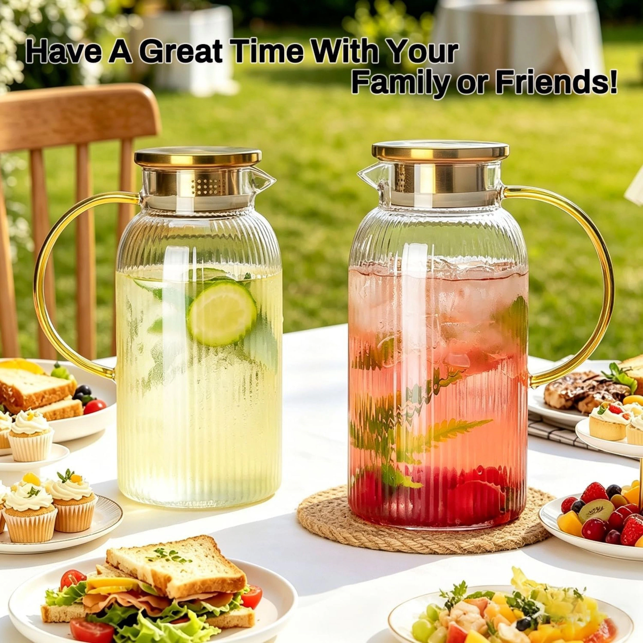 Stock Preferred Pack of 2 68 oz Striped Glass Pitchers with Lids and Silicone Bases