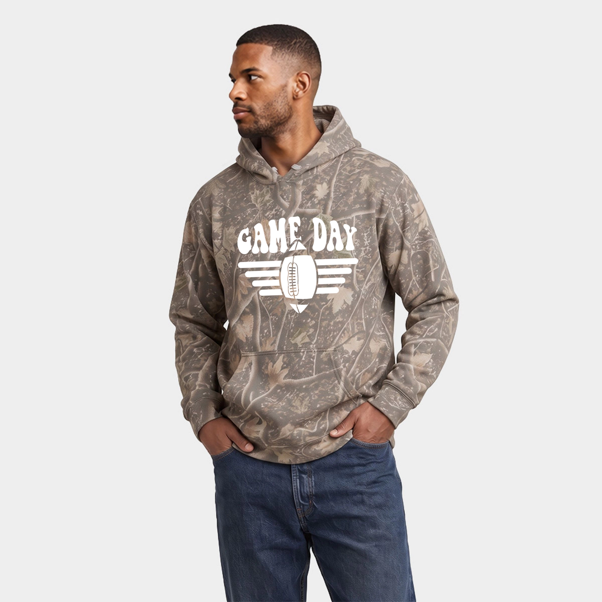 Simply Sage Market - Men's Camo Hoodie Football Game Day Stripes