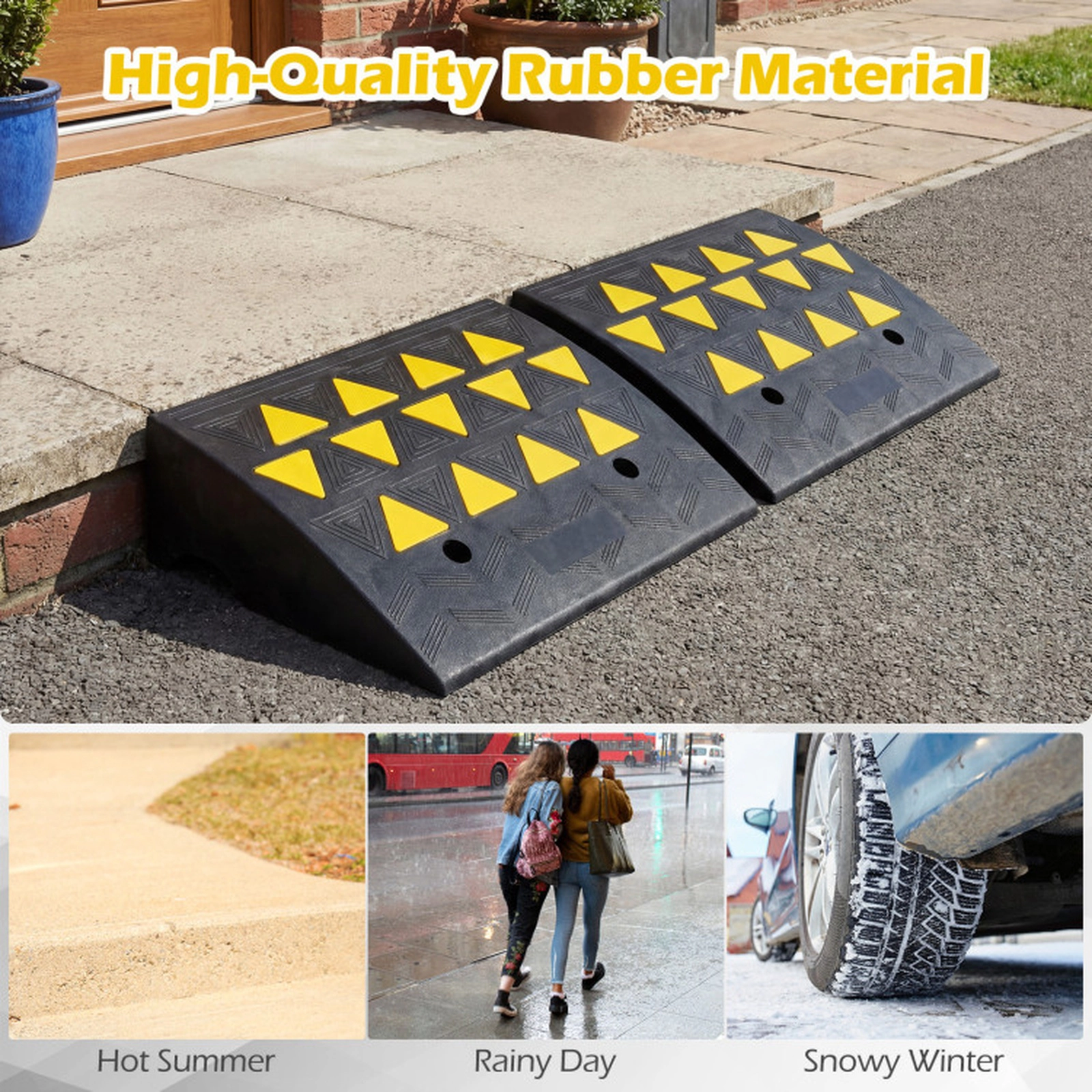 SUGIFT Set of 2 Rubber Drain Channel Driveway Threshold Curb Ramps 19.5-in x 14.5-in x 6.3-in 5/6-in Rise 15-Ton Black