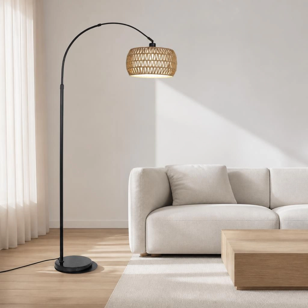 ELEMENT ACE Handwoven Rattan Metal Flush Mount Ceiling Light