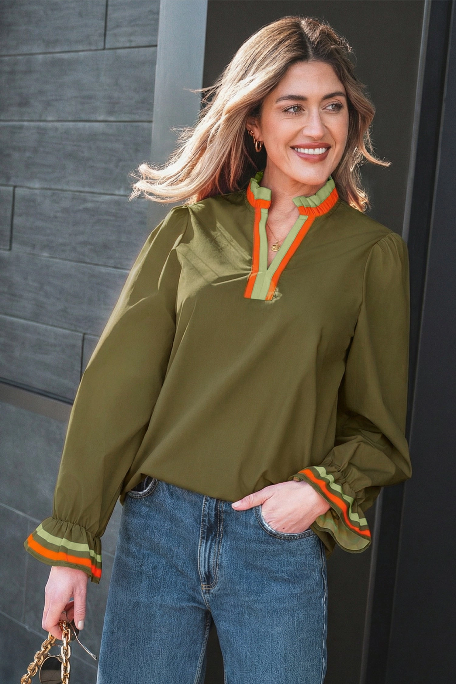 Threaded Pear Women's Marie Long Sleeve Blouse Top