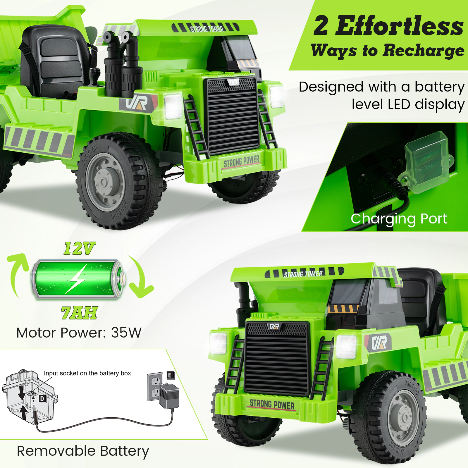 Hivvago Kids Ride on Dump Truck 12V Car with Electric Bed-Yellow