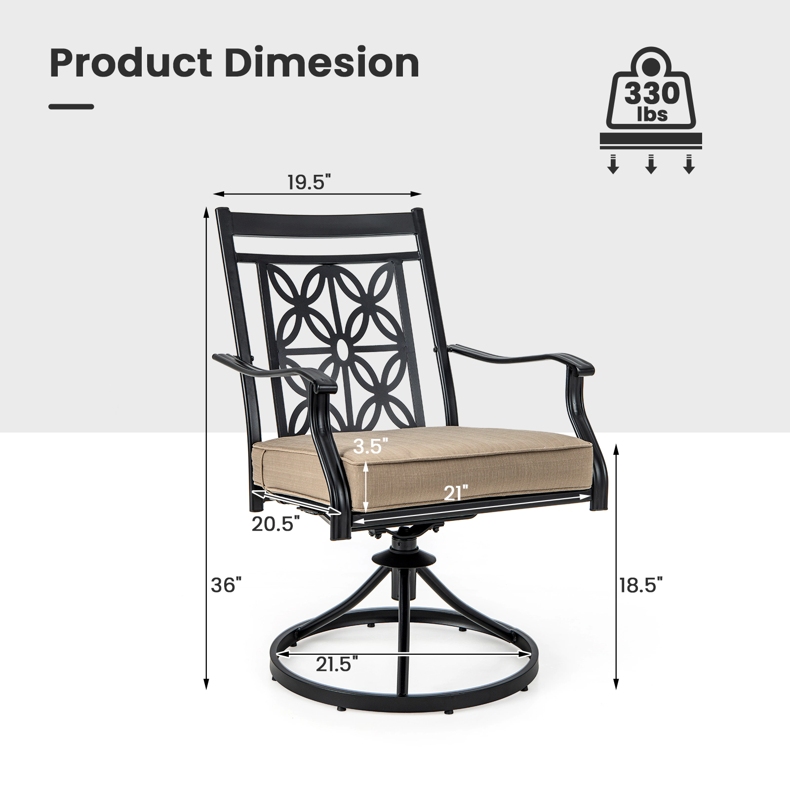 LJG 2 Pieces Patio Swivel Chairs with Blossom Pattern Backrest and Cushions