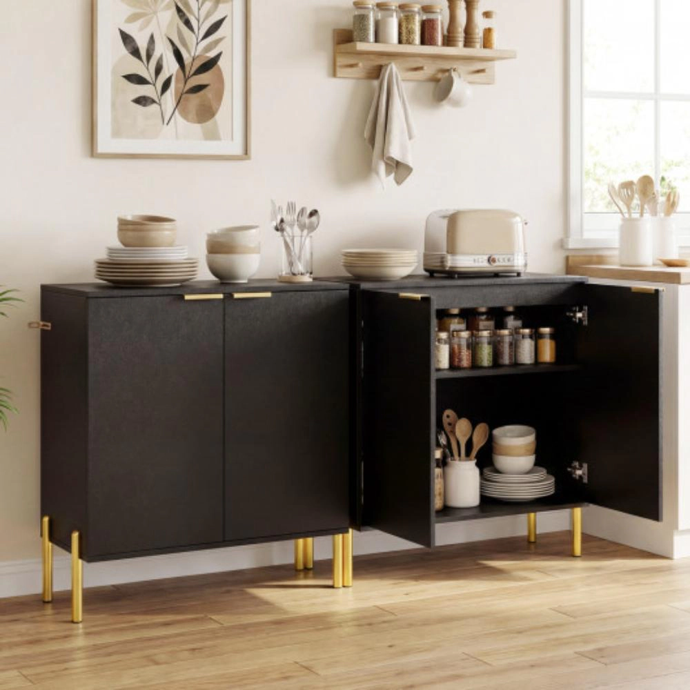 Hivvago Set Of 2 2-Door Buffet Cabinet Sideboard With Metal Legs