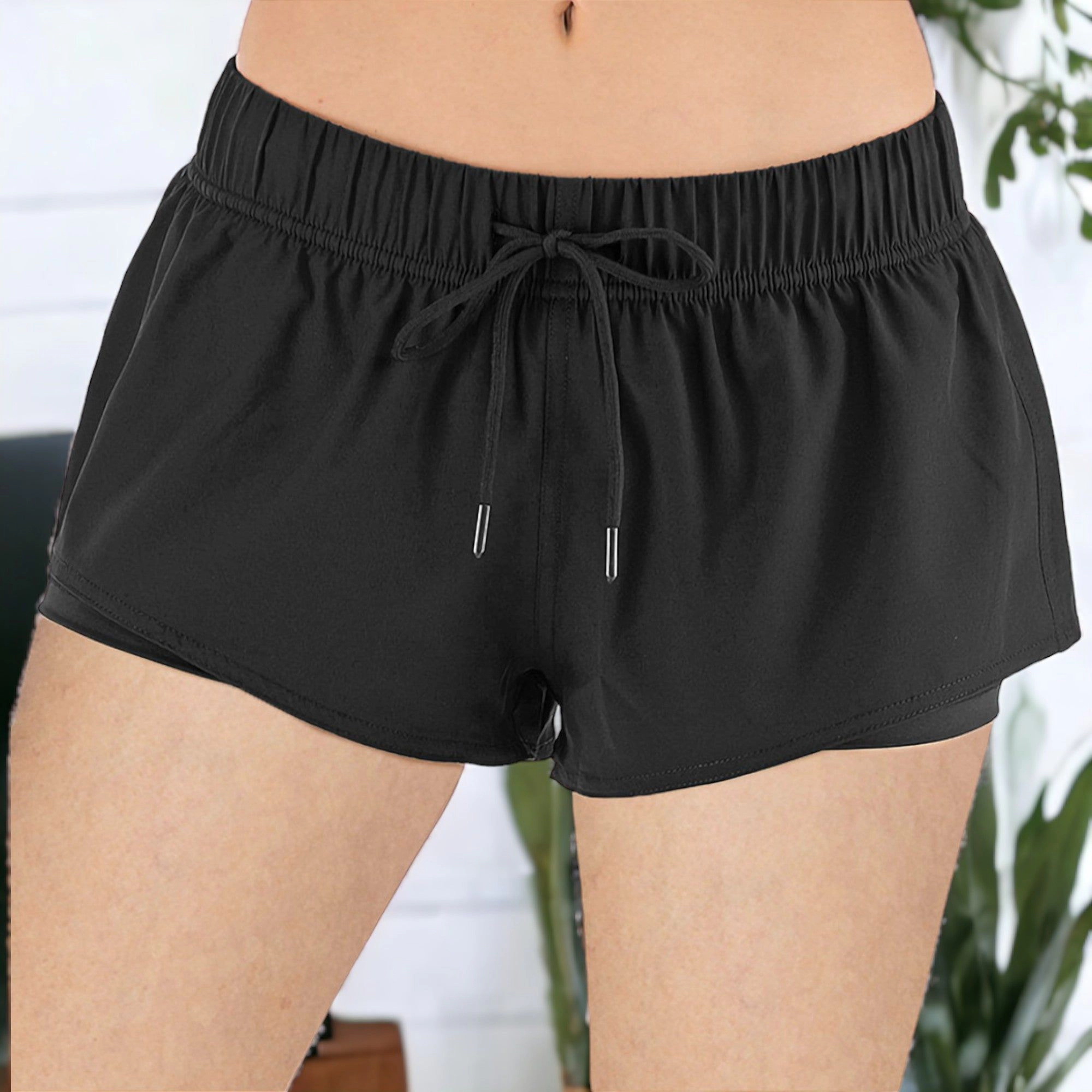 Anna-Kaci Women's Yoga Running Fashion Shorts Sport Elastic Double-Layer with Drawstring