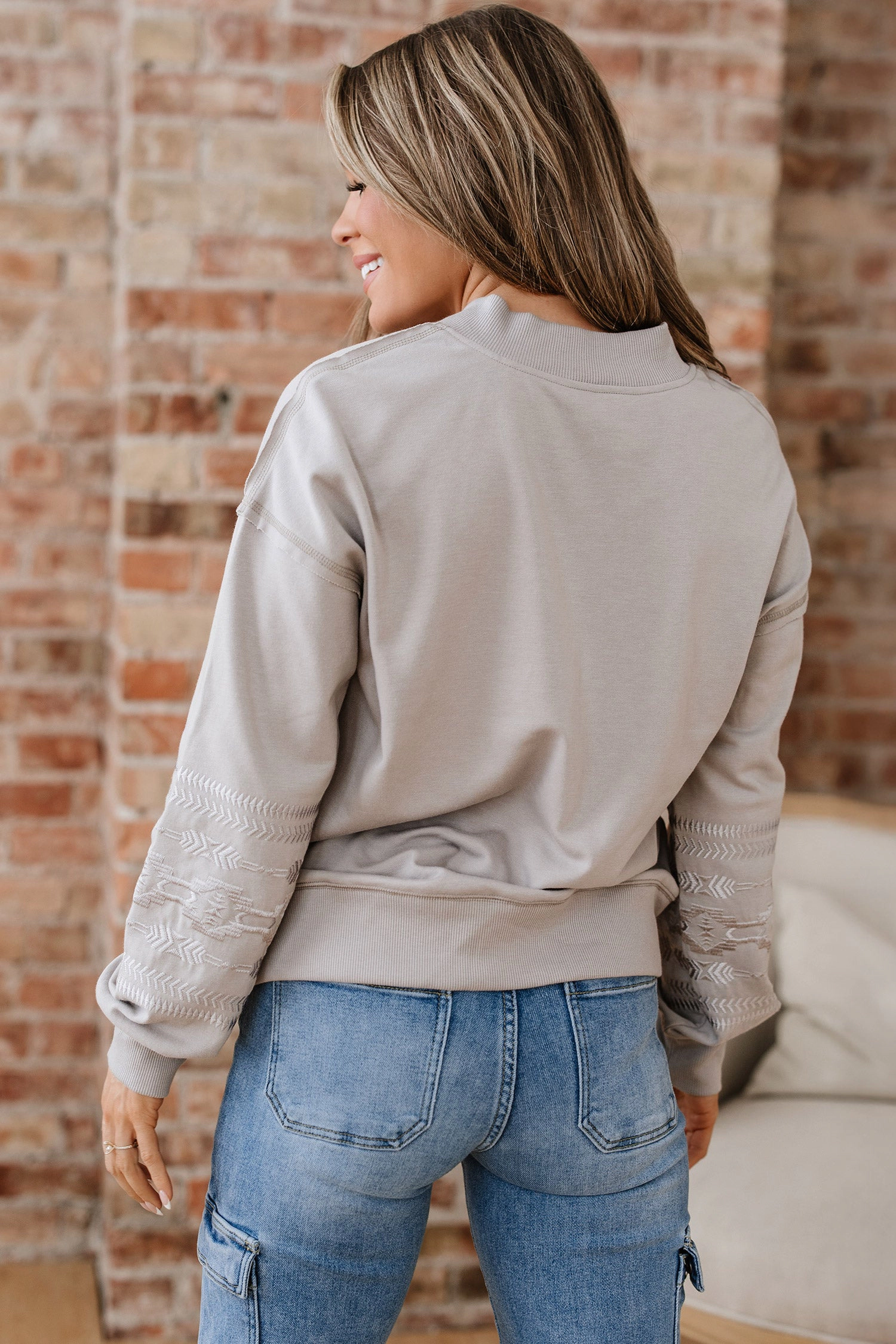 Threaded Pear Women's Kaylee aztec Embroidered Western Sweatshirt