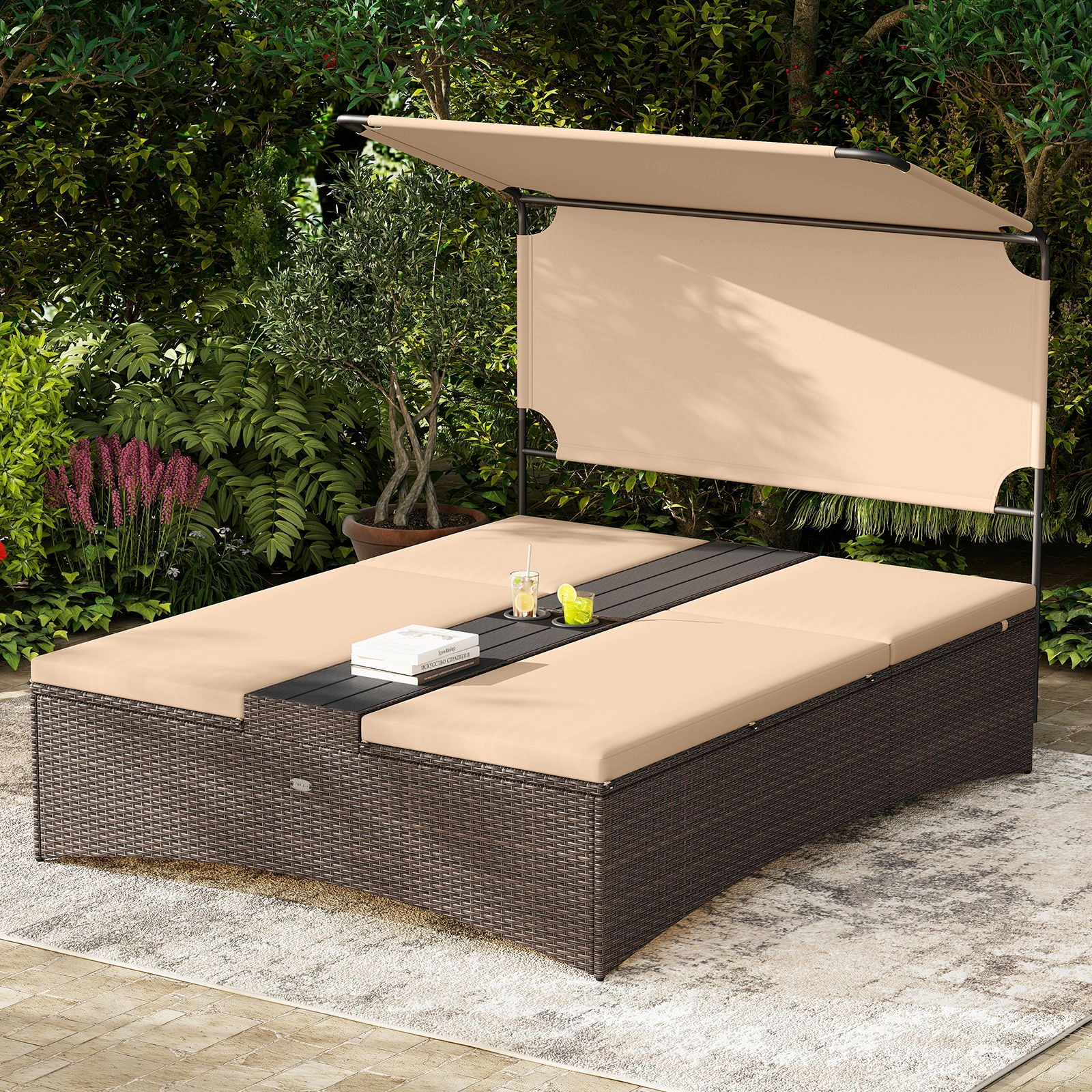 SlickBlue Unisex Outdoor 2-Person PE Rattan Daybed with Canopy