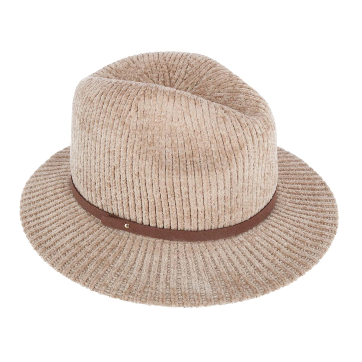 CTM Women's Chenille Ribbed Knit Fedora with Hatband