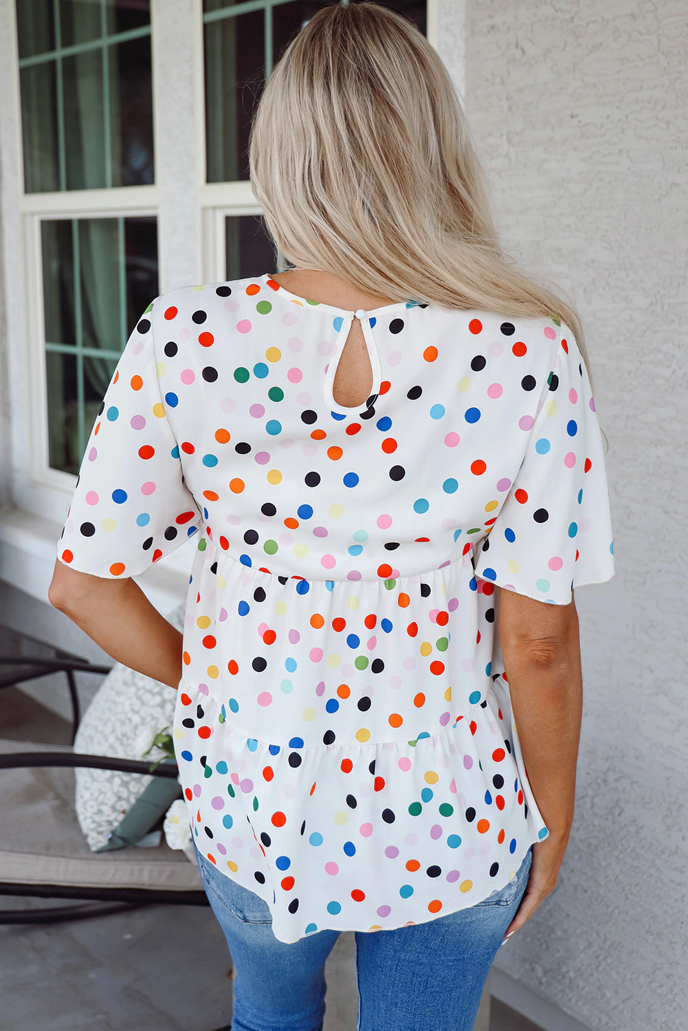 Threaded Pear Women's Keira Polka Dot Babydoll Blouse