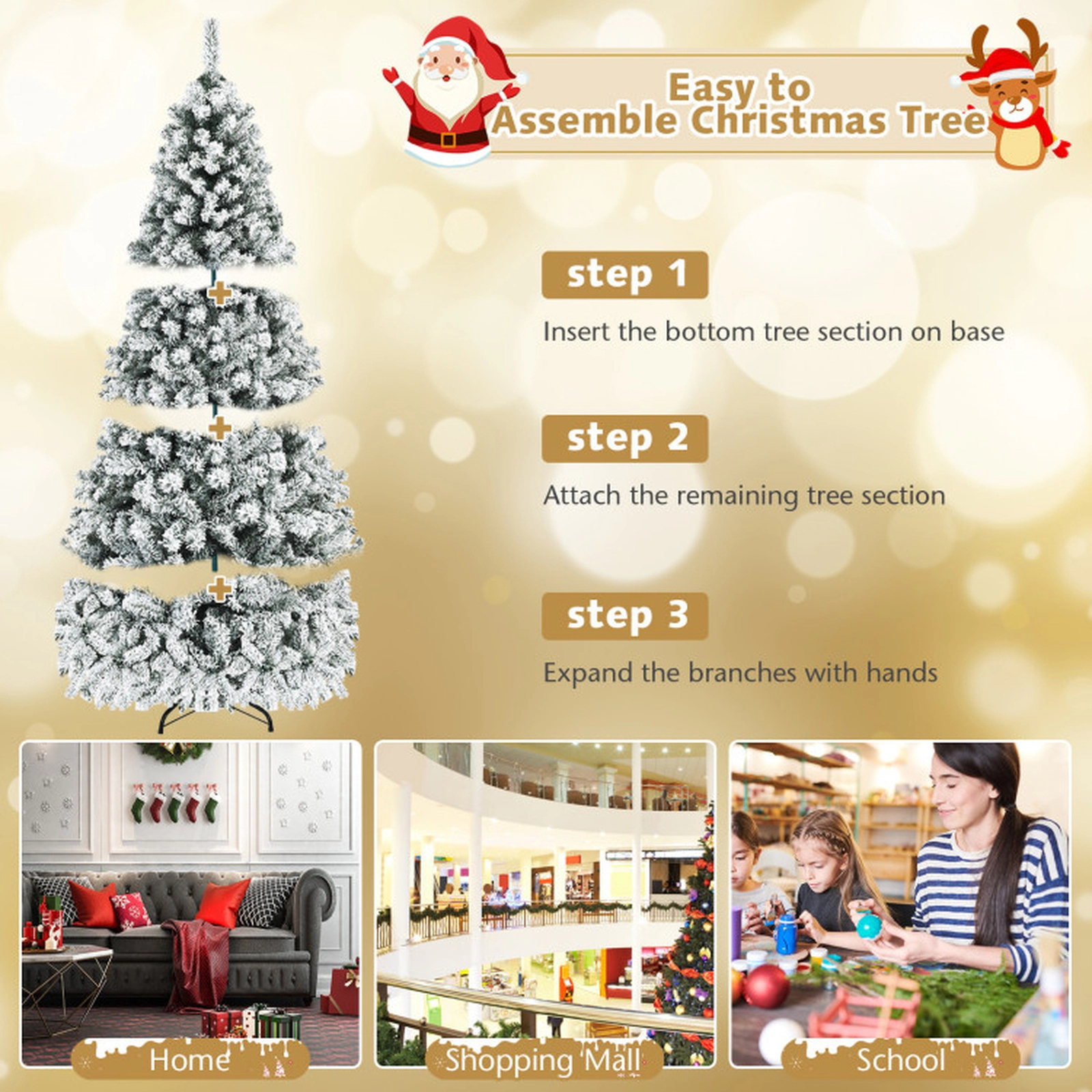 SUGIFT Pre-Lit Snow Flocked Hinged Artificial Christmas Tree 7.5-ft Tall 1010 Tips & 450 LED Lights with Metal Stand