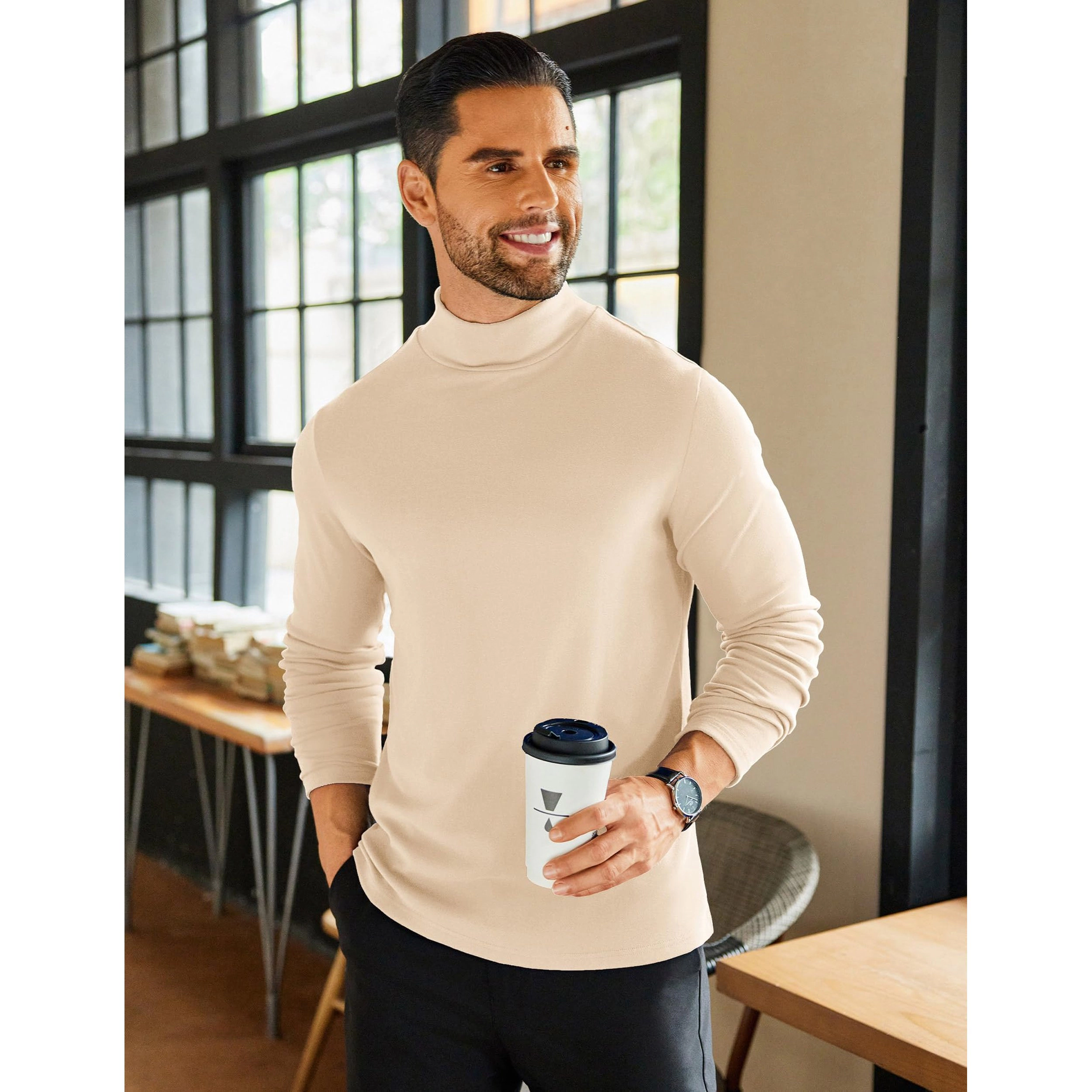 COOFANDY Men's Slim Fit Long Sleeve Mock Neck Top
