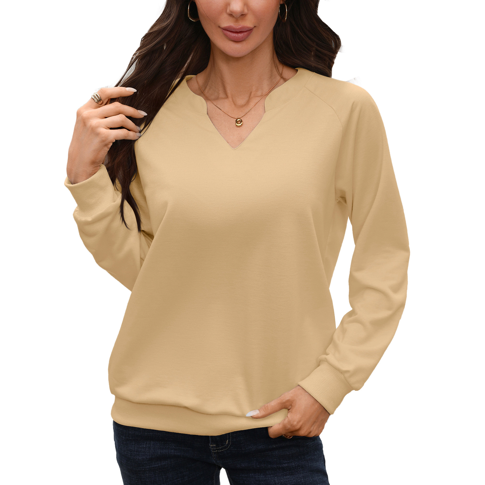 Enchanted Funland Womens Notched V‑Neck Raglan Long Sleeve Ribbed Cuff Pullover Tops