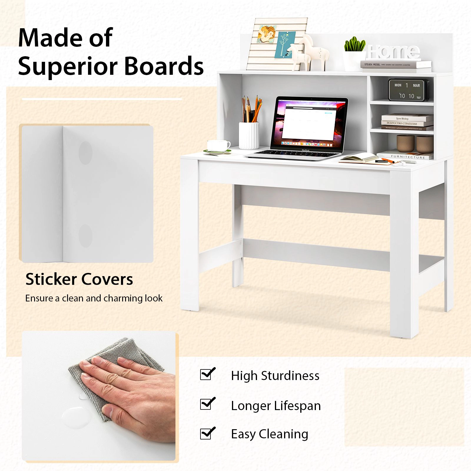 SlickBlue 48 Inch Computer Desk with Bookshelf and Cable Management