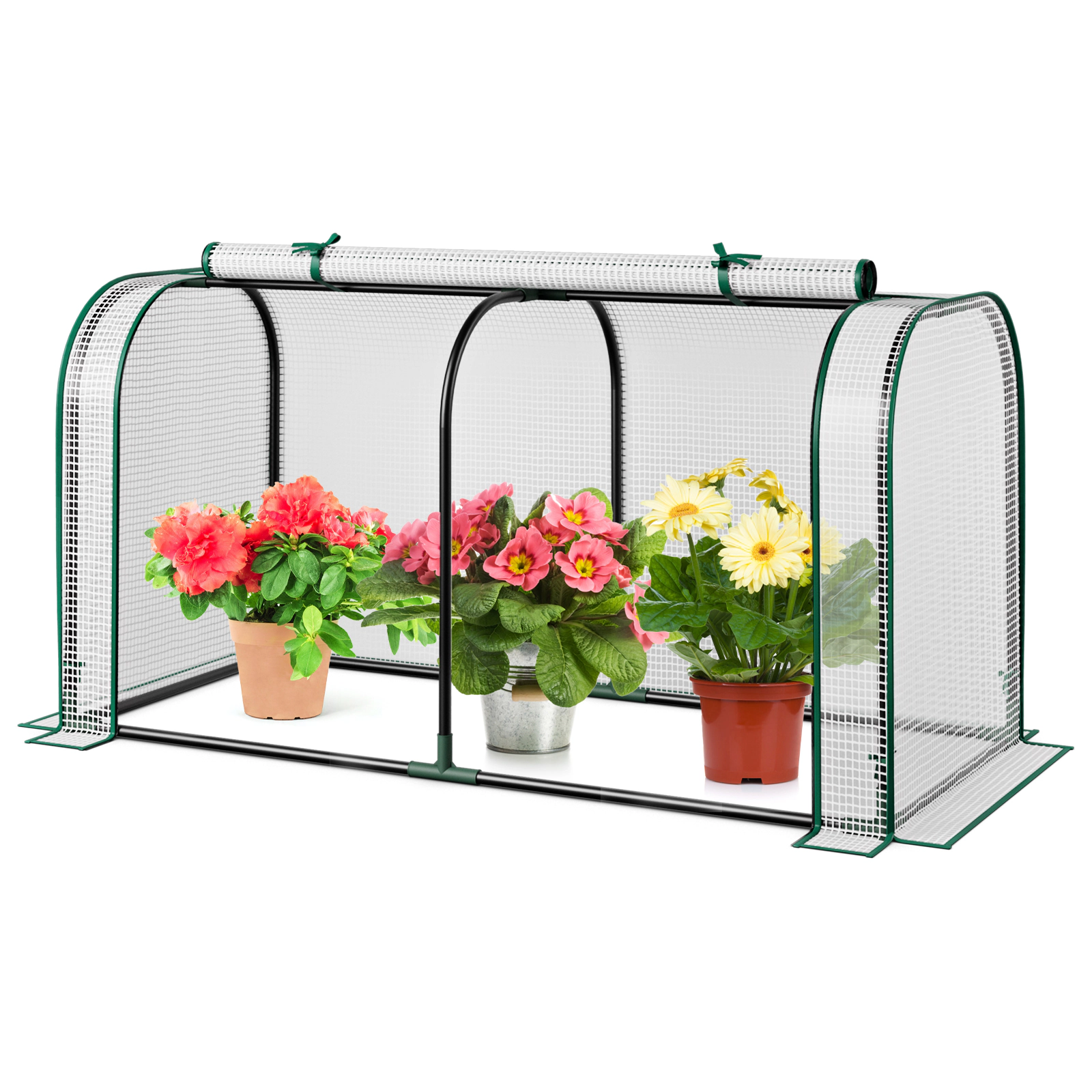 SUGIFT Mini Tunnel Greenhouse White 47 x 22 x 24 in with Roll-up Zipper Door and 6 Ground Stakes