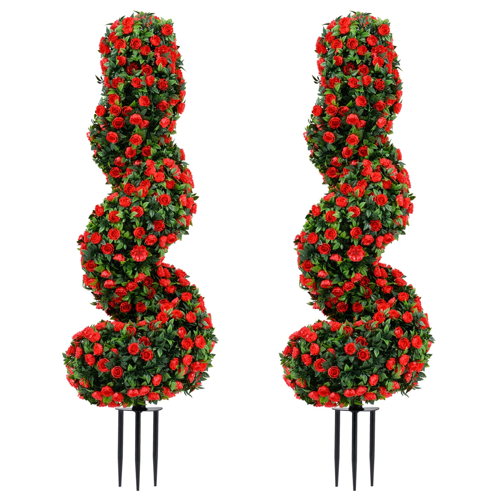 SUGIFT Set of 2 Spiral Shaped Sun-Resistant Artificial Topiary Trees 36-in x 14-in 6-in Ground Spike 5.5-lb Red