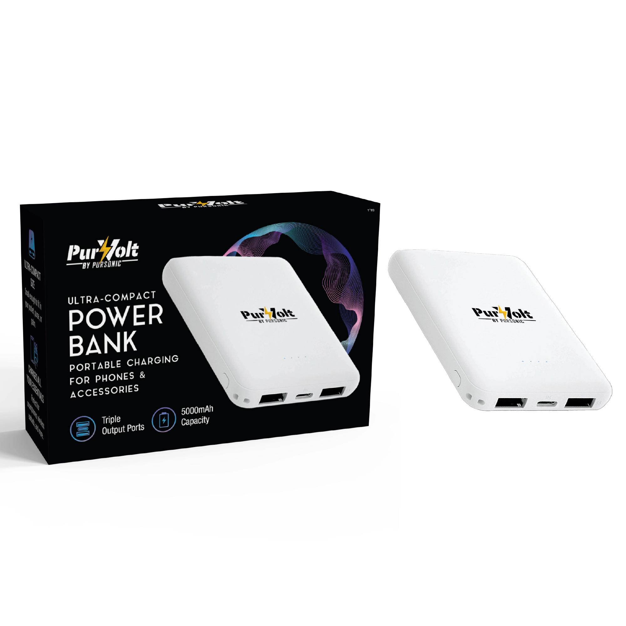 Pursonic Unisex Portable Wireless Charging Power Bank – Ultra-Compact 5000mAh Wireless Output Charger