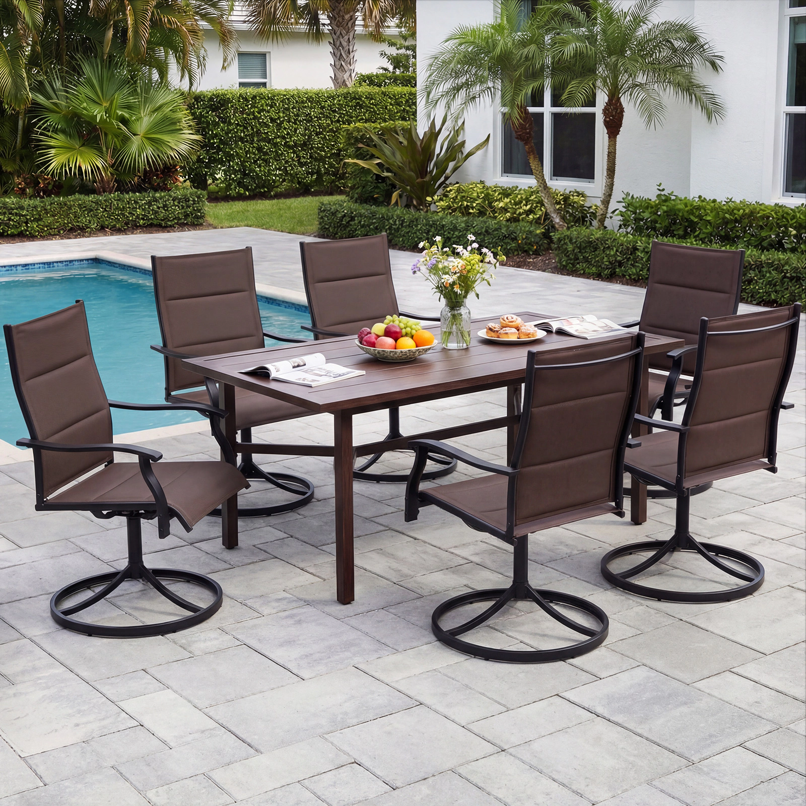 LJG Padded Patio Swivel Chairs Set of 2 Ergonomic Outdoor Dining with Breathable Fabric