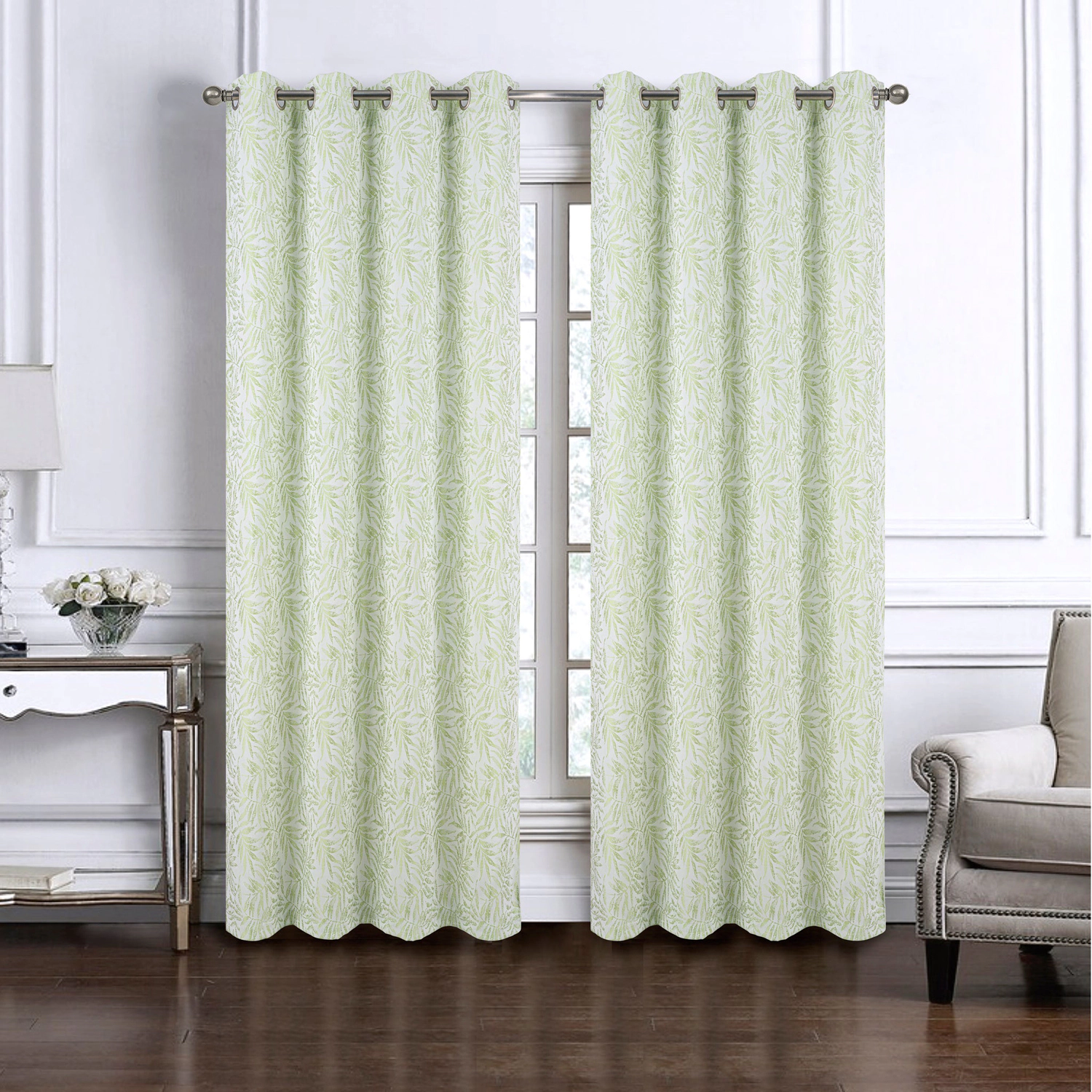 RT Designers Collection 100% Polyester 140 GSM Liana Jacquard Grommet Curtain Panel 54" x 84" Sage