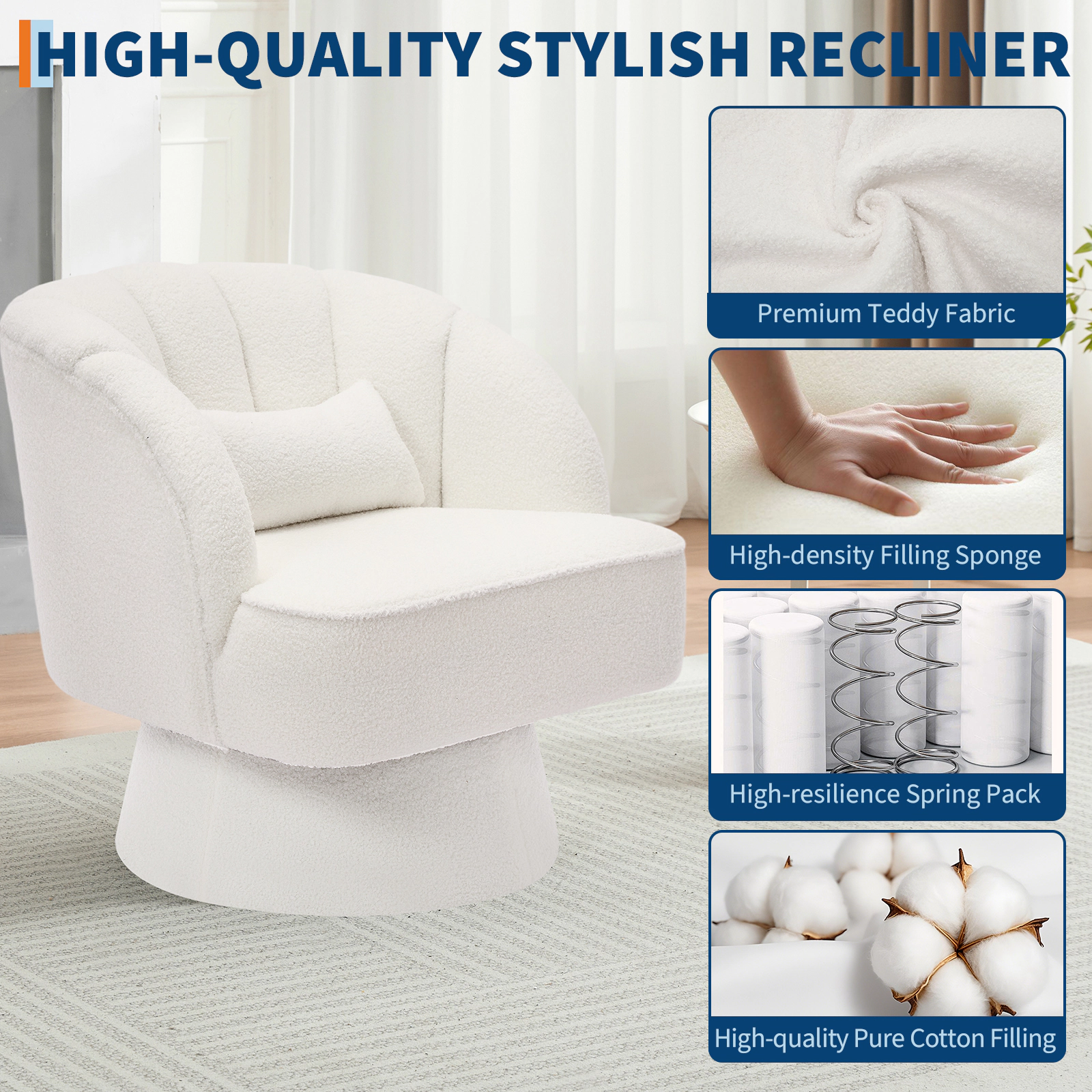 BebreezChic Beige Fleece 360 Swivel Barrel Accent Chair Round Upholstered Lounge Armchair for Living Room