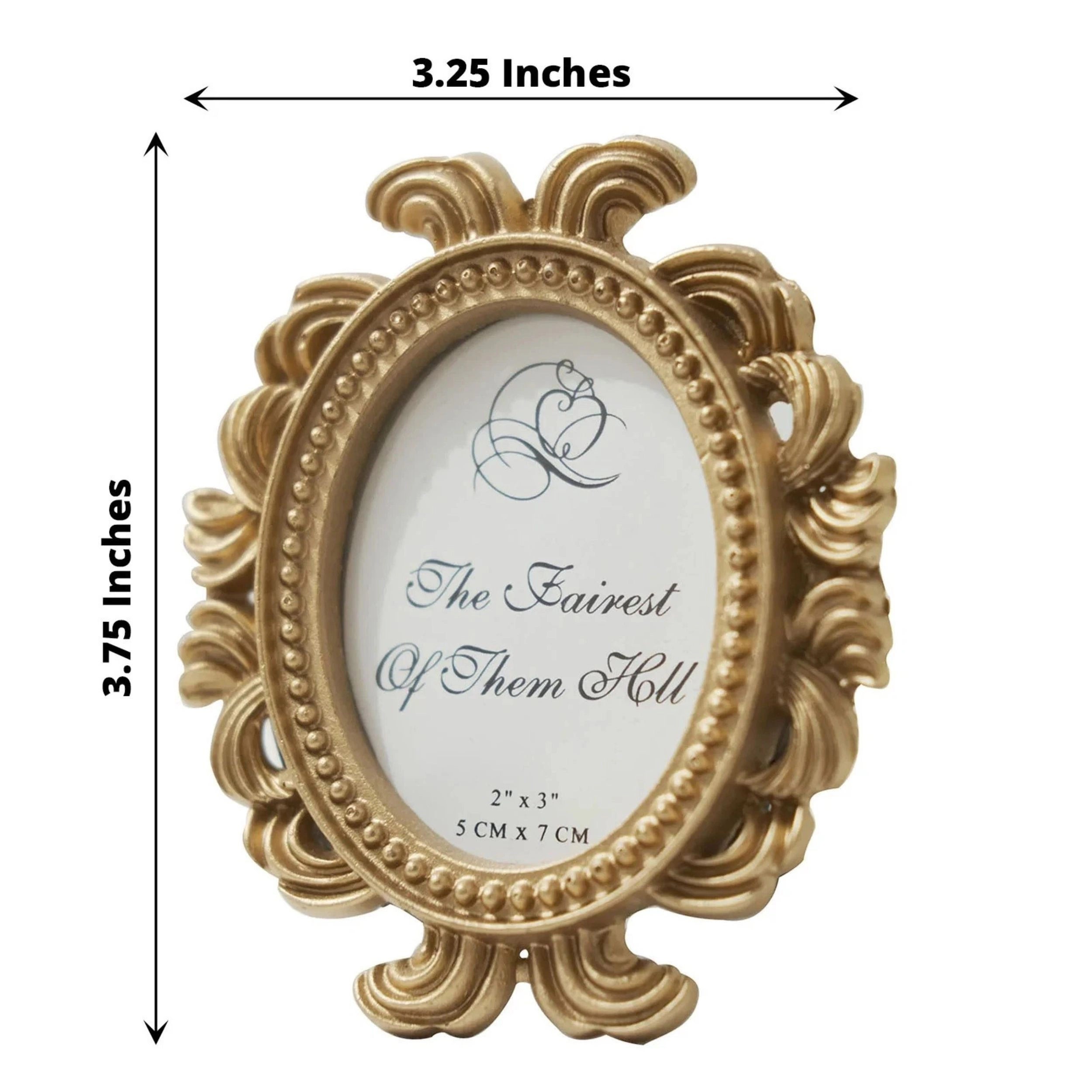 Home Collection Set of 4 Gold Mini Baroque Oval Picture Frames with Easel Backs