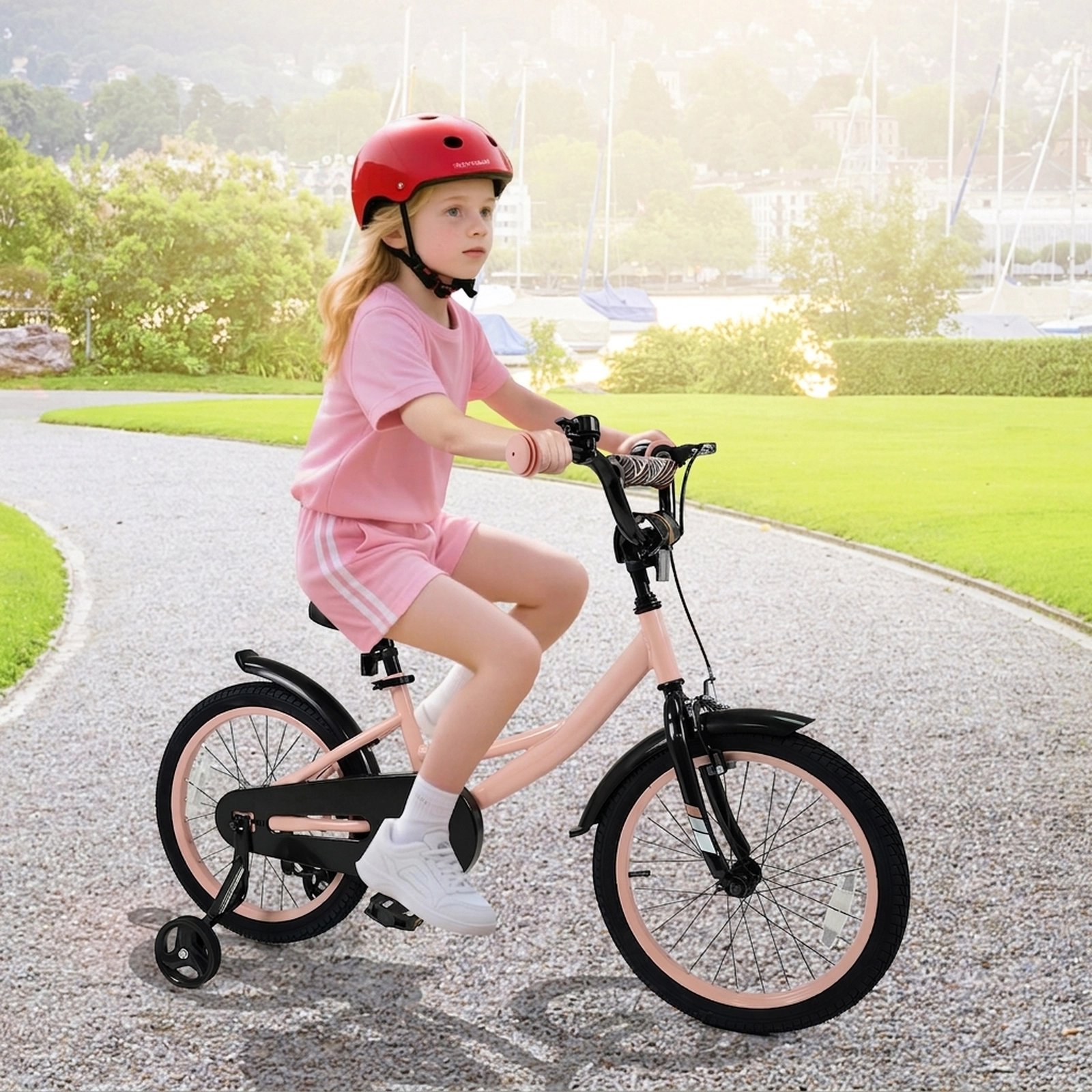 18-in Kids Bicycle Girls 145-lb Seat Capacity Crack-Resistant Tires Kickstand Detachable Training Wheels Ages 4-8 Pink