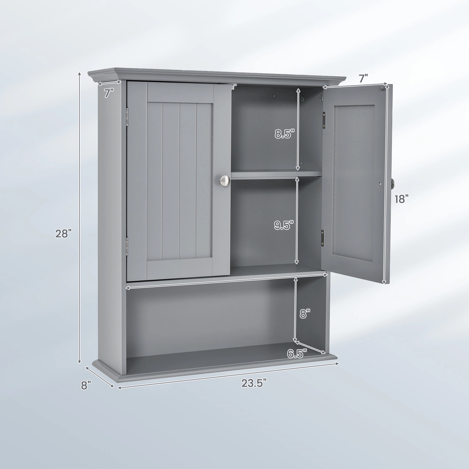 Slickblue Wall Mounted Bathroom Storage Cabinet with Adjustable Shelf and Open Storage