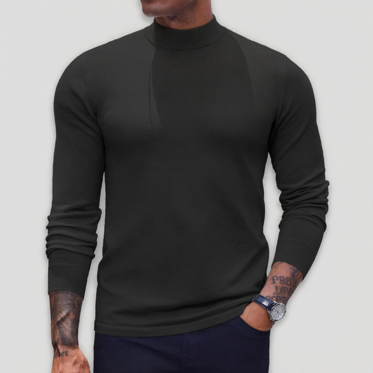COOFANDY Mens Mock Neck Long Sleeve Sweater Fall Ribbed Trim Slim Fit Casual Tops