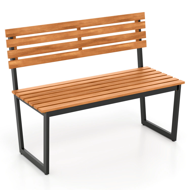 Hivvago Outdoor Bench Acacia Wood Patio Loveseat With Backrest And Heavy Duty Metal Frame
