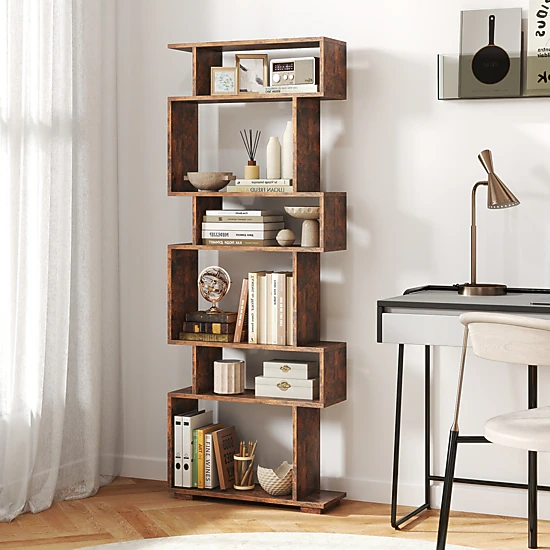 Costway 6-tier Storage Bookshelf S-shaped Geometric Bookcase with Anti-toppling Kits Orange